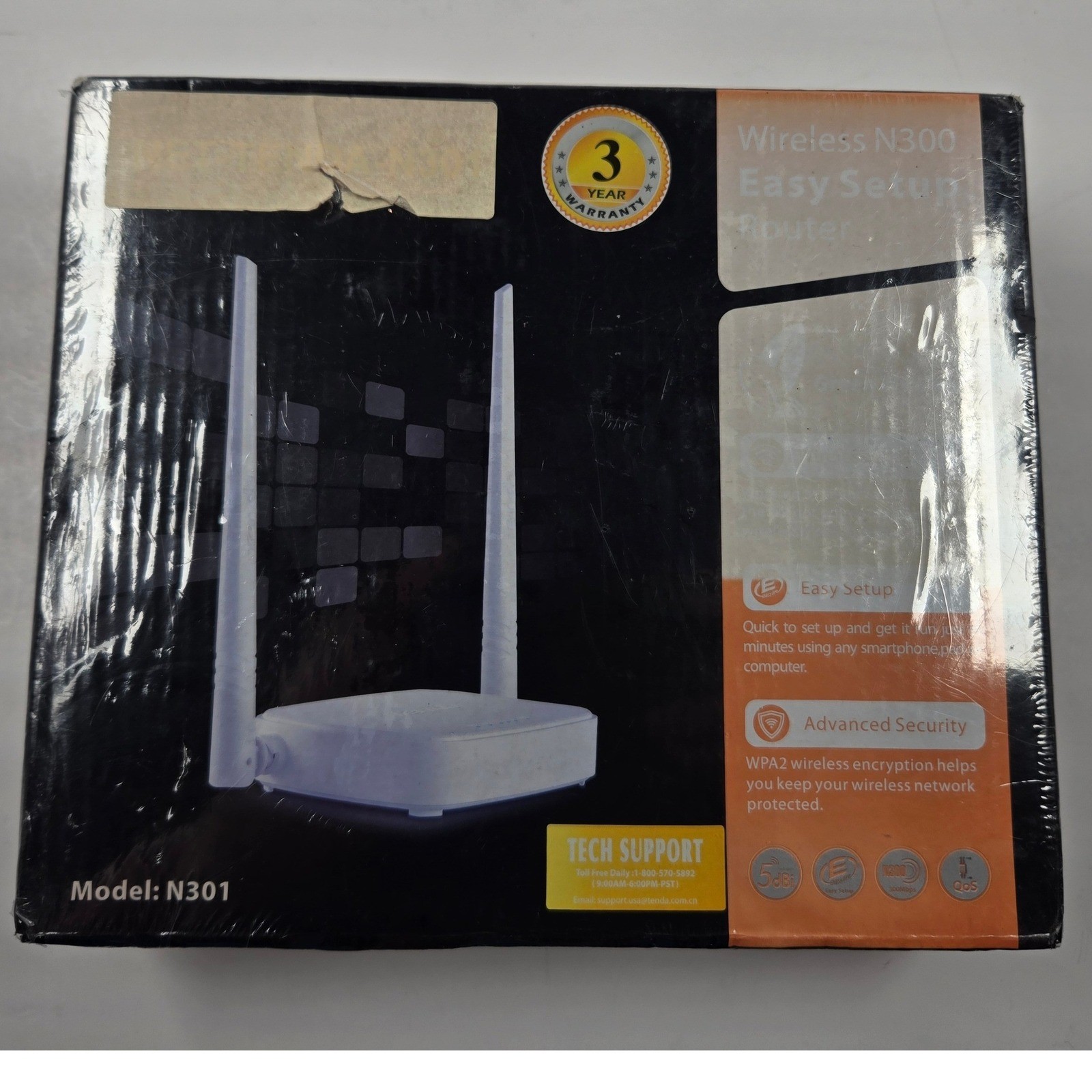 Tenda N301 Wireless N300 WiFi Router Easy Setup 300Mbps 2 Antenna New Sealed