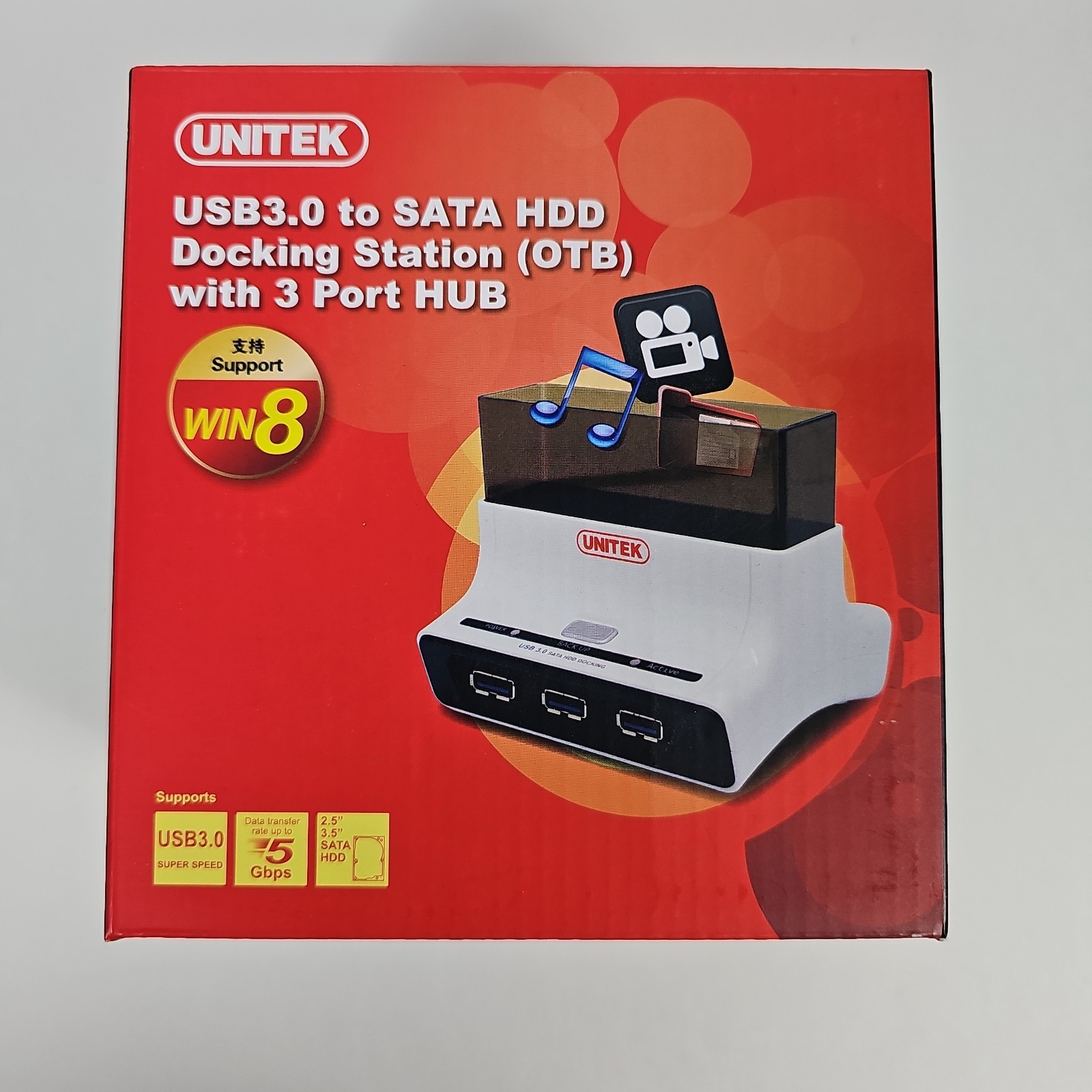 NEW UNITEK Y-1074 USB 3.0 to SATA HDD Docking Station OTB 3-Port Hub 2.5/3.5...