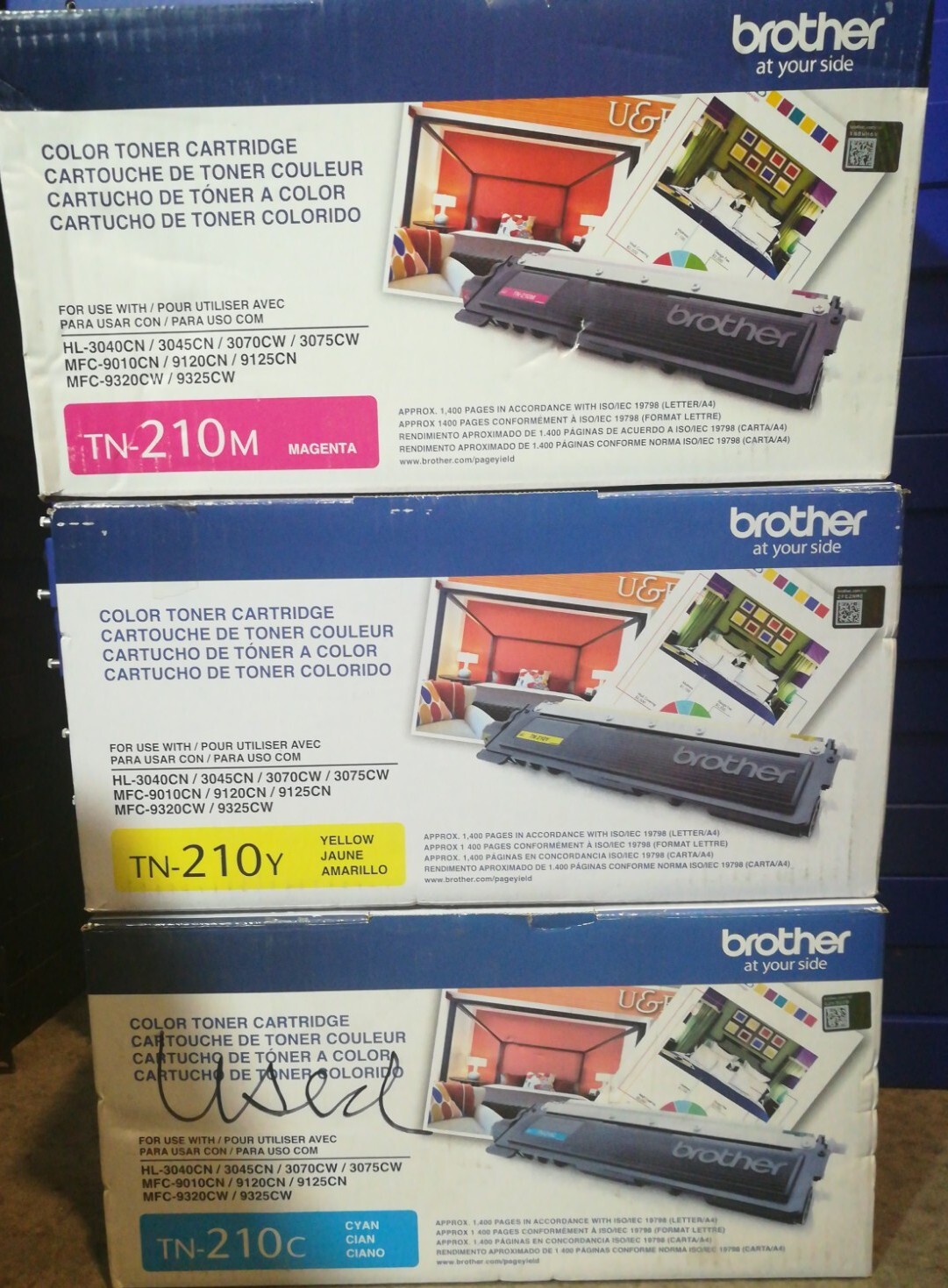 Lot of 3 Genuine Brother TN210 colors TN-210M  TN-210C  TN-210Y Toner Cartridges