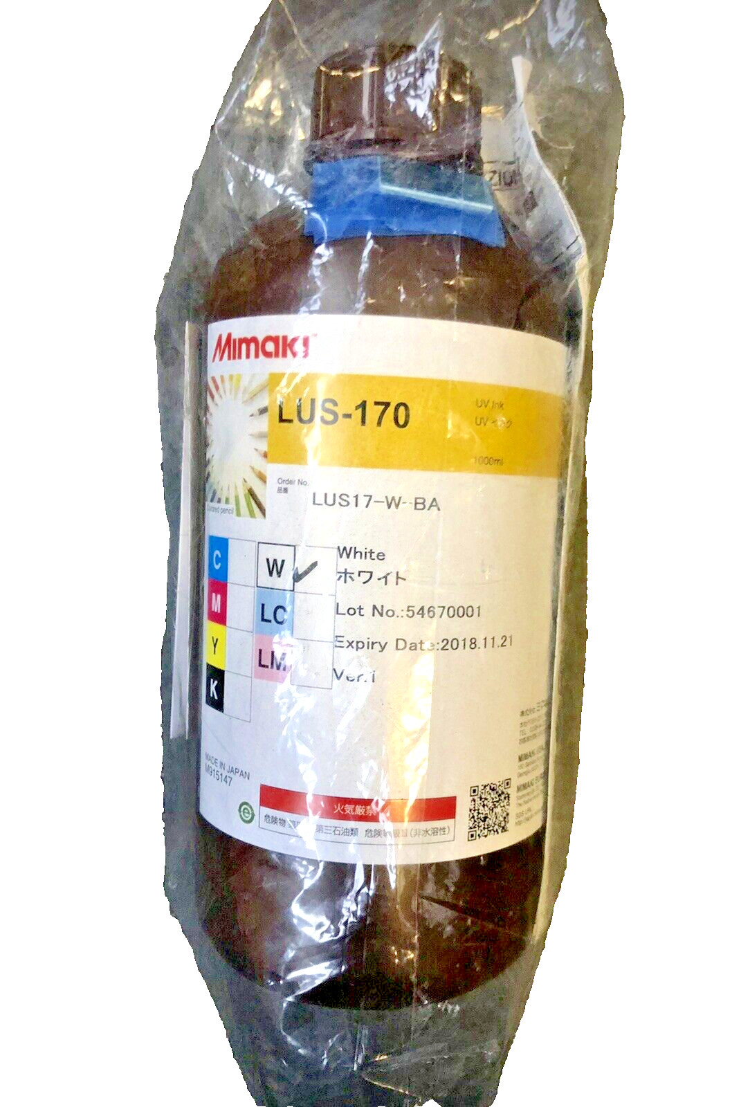 Genuine Ink Mimaki UCJV-300 UCJV-150 / LUS-170 WHITE UV INK 1000ml Date 2018