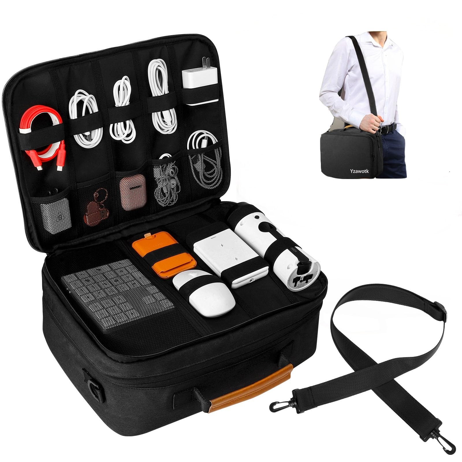 Extra Large Electronics Organizer Travel Case, Cable Organizer Bag With Shoulder