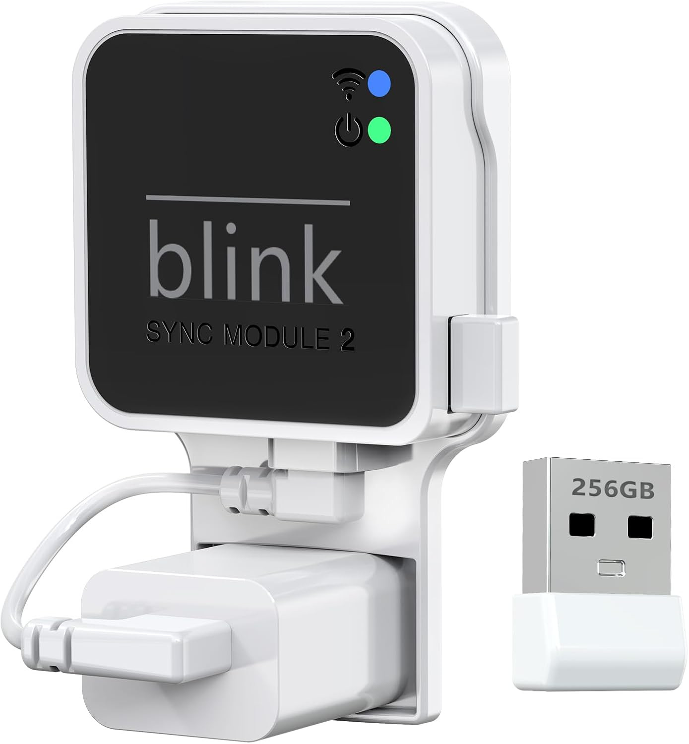 256GB USB Flash Drive with Outlet Wall Mount for Blink Sync Module 2, White