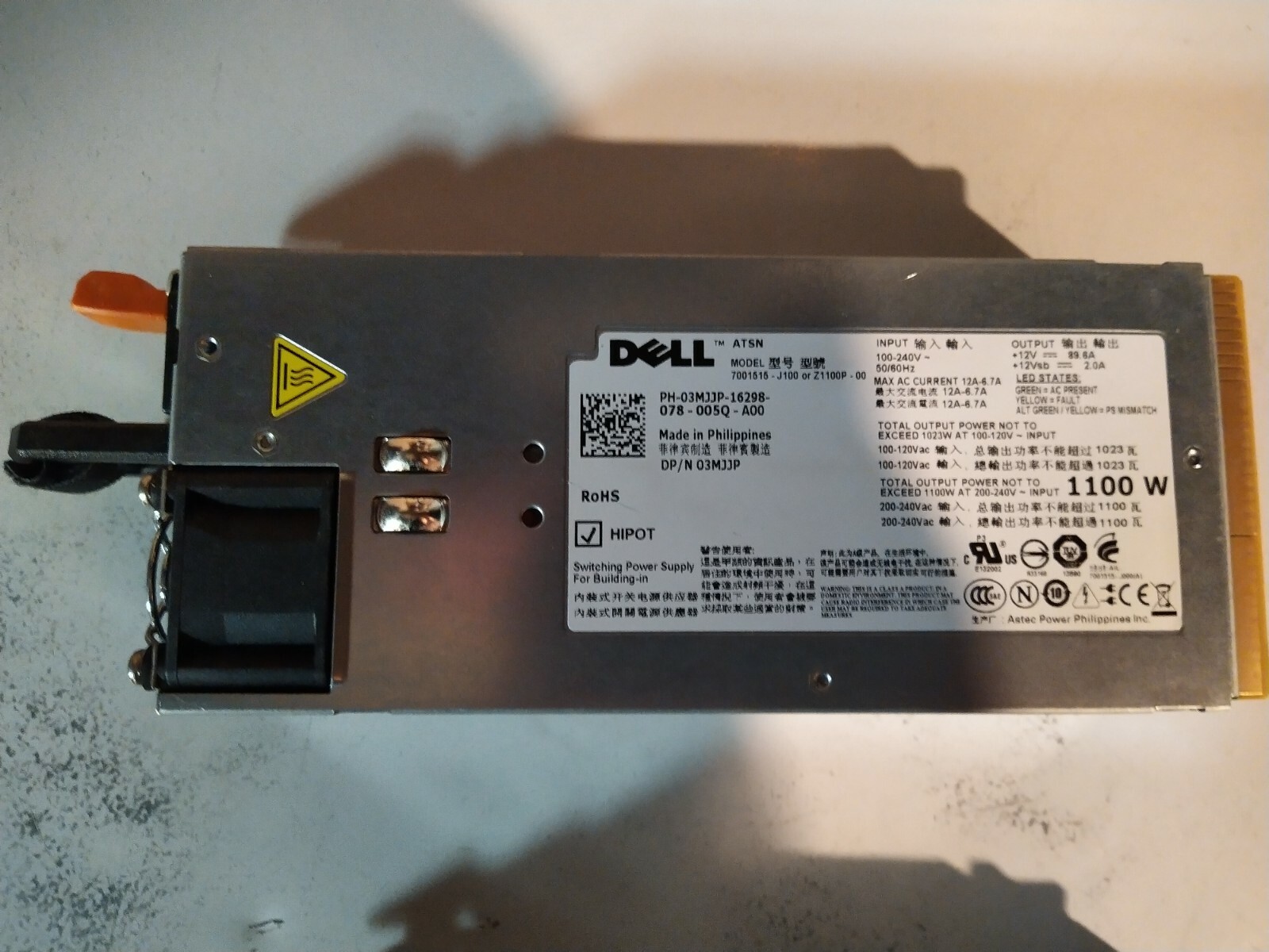 Dell 03MJJP (Model: 7001515-J100 or Z1100P-00) 1100W Power Supply for PowerEdge