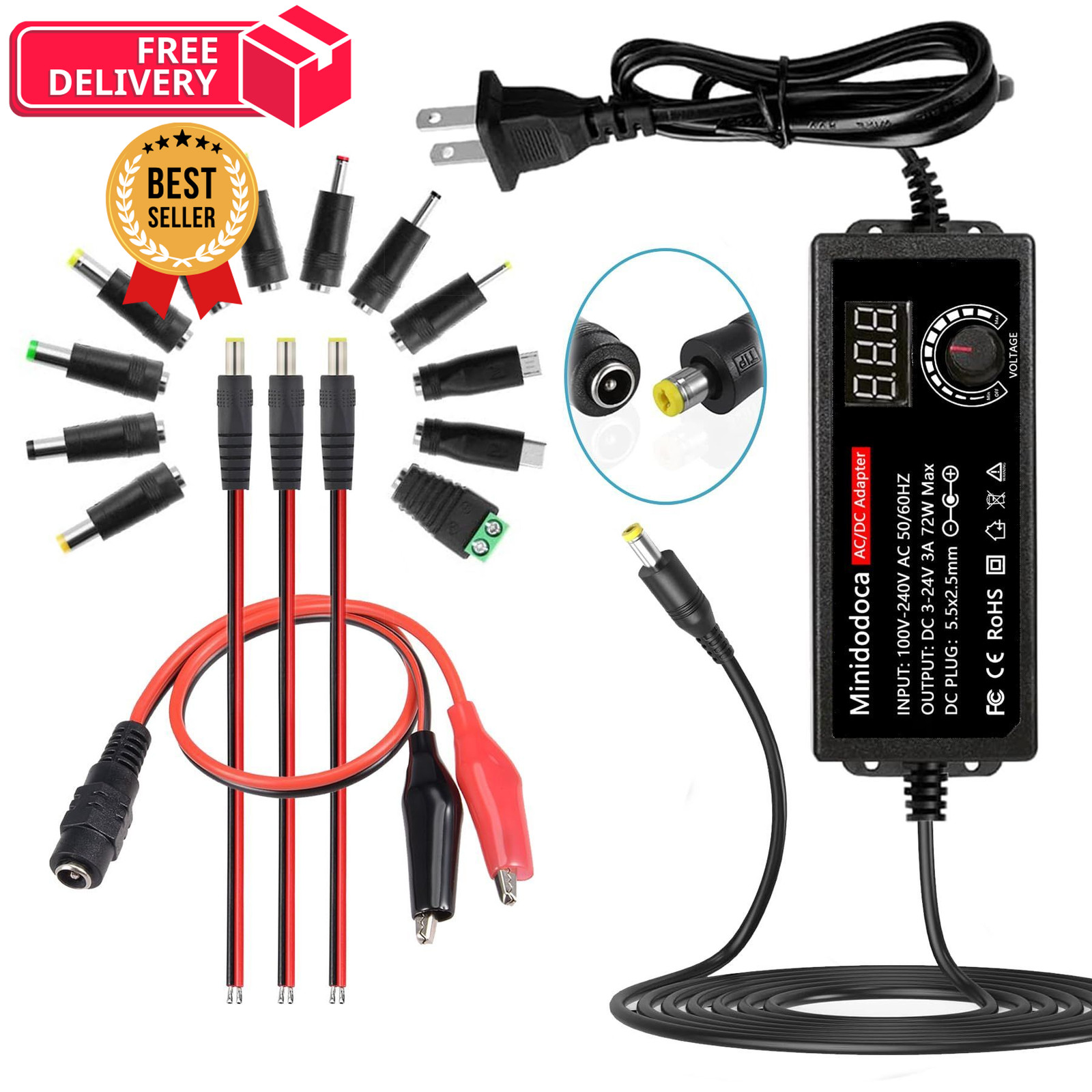 72W Power Supply Adjustable 3V ~ 24V Variable 3~24V 3A Adapter