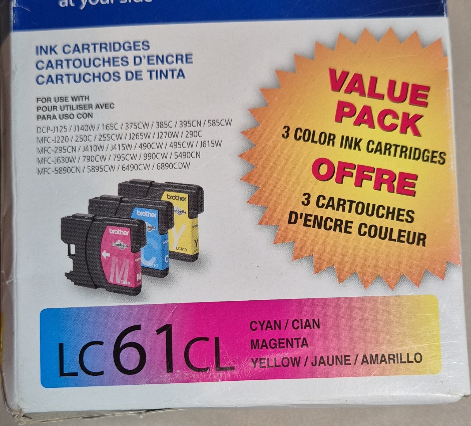 Brother LC61CL Ink Cartridge Value Pack Cyan Magenta Yellow for DCP-J125 J140W