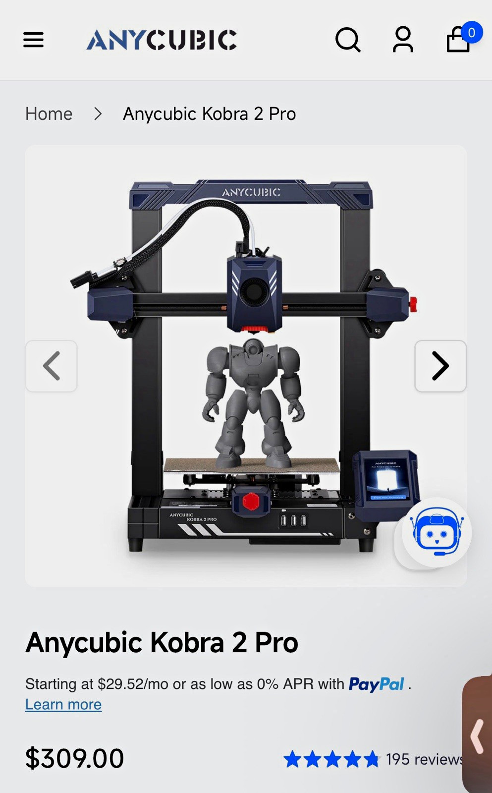 ANYCUBIC Kobra 2 Pro FDM 3D Printer Touchscreen 500mm/s 220x220x250mm