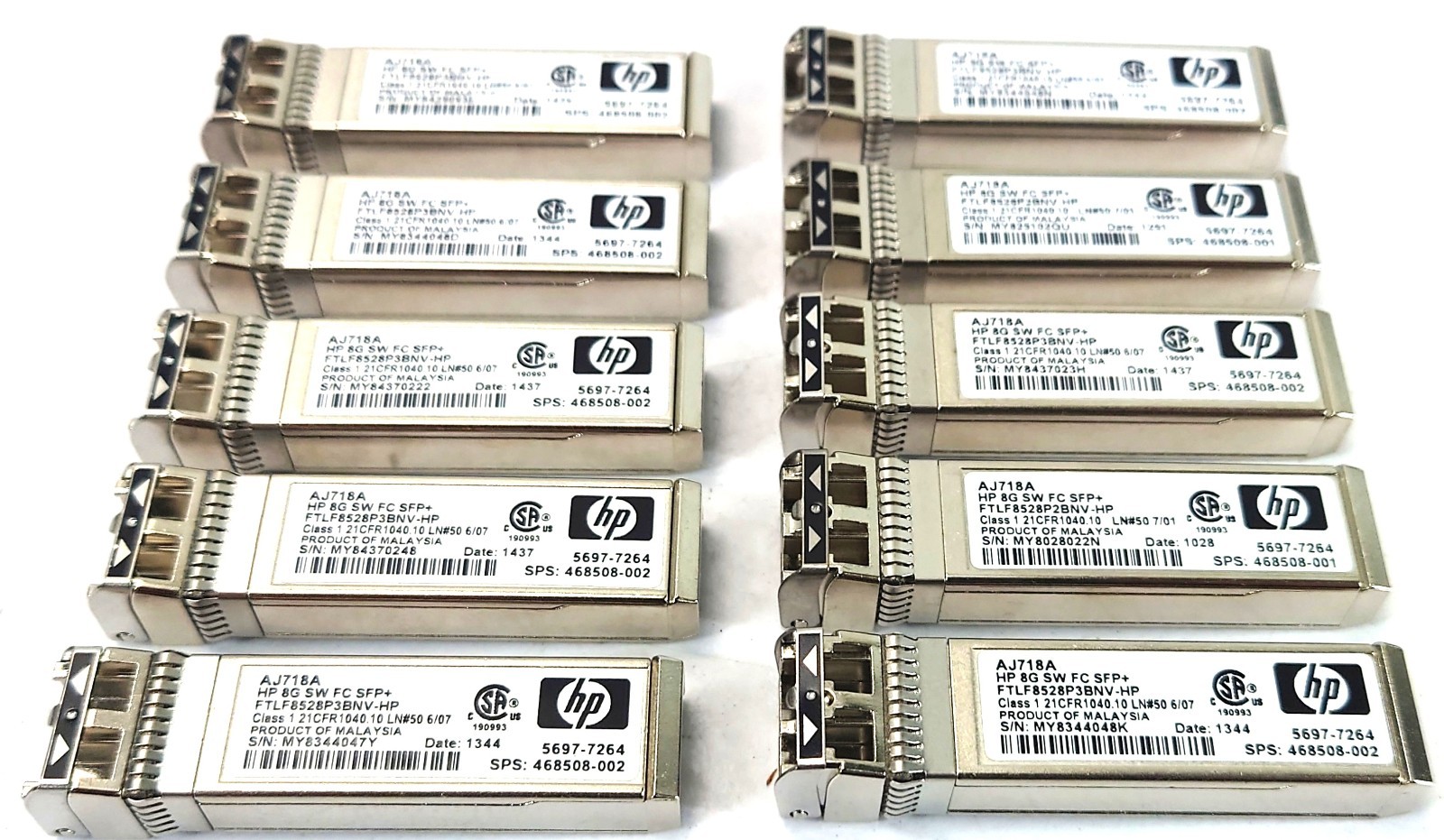 10x HP 8Gb SW FC SFP+ Transceiver Module AJ718A 468508-001 FTLF8528P3BNV-HP