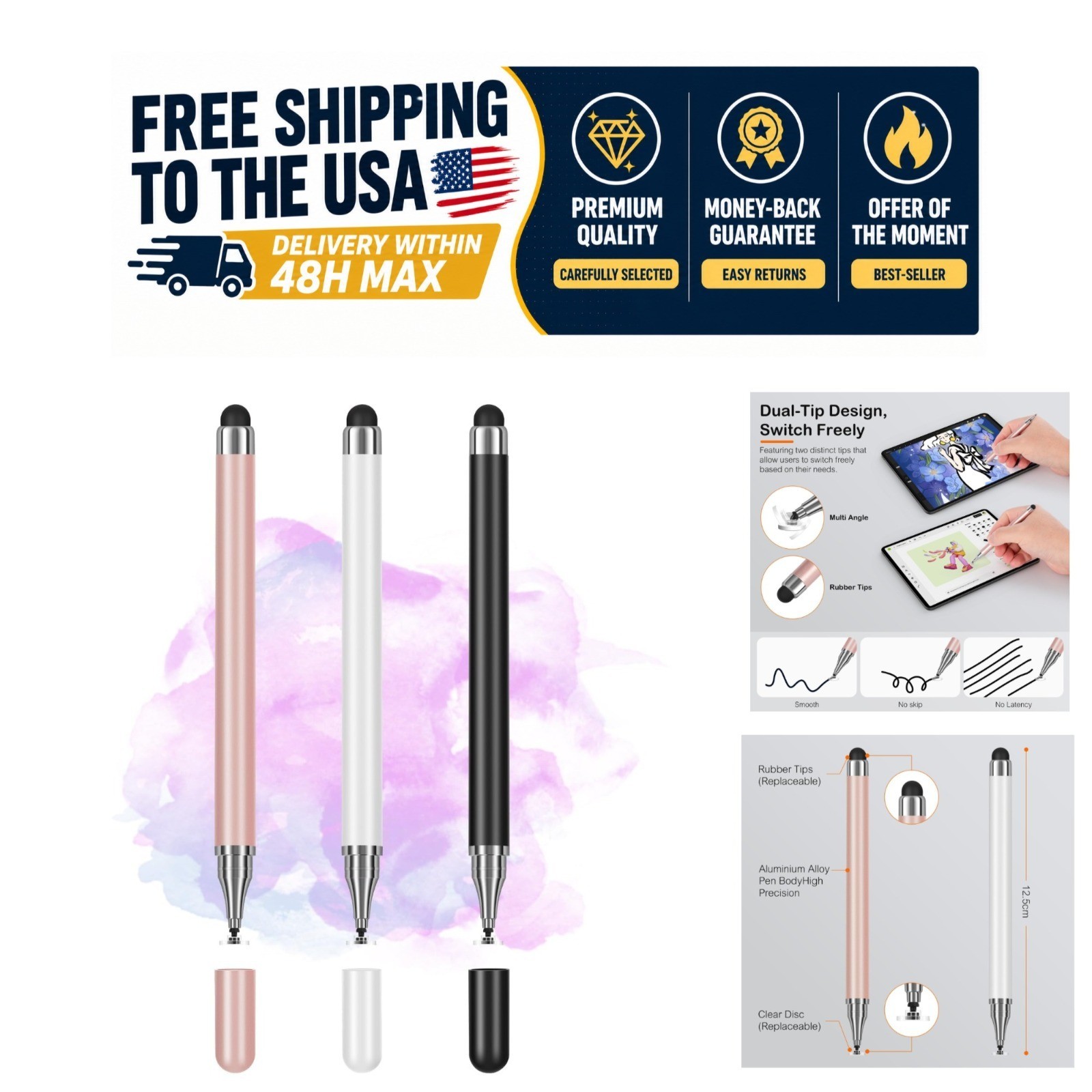 Isvo 3-Pack Universal Stylus Pen for Touchscreen Devices Precision Disc Tip