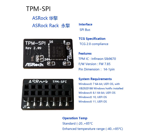 ASRock TPM2-SLI-S-SPI TPM 2.0 SPI 14Pin Trusted Platform Security Module