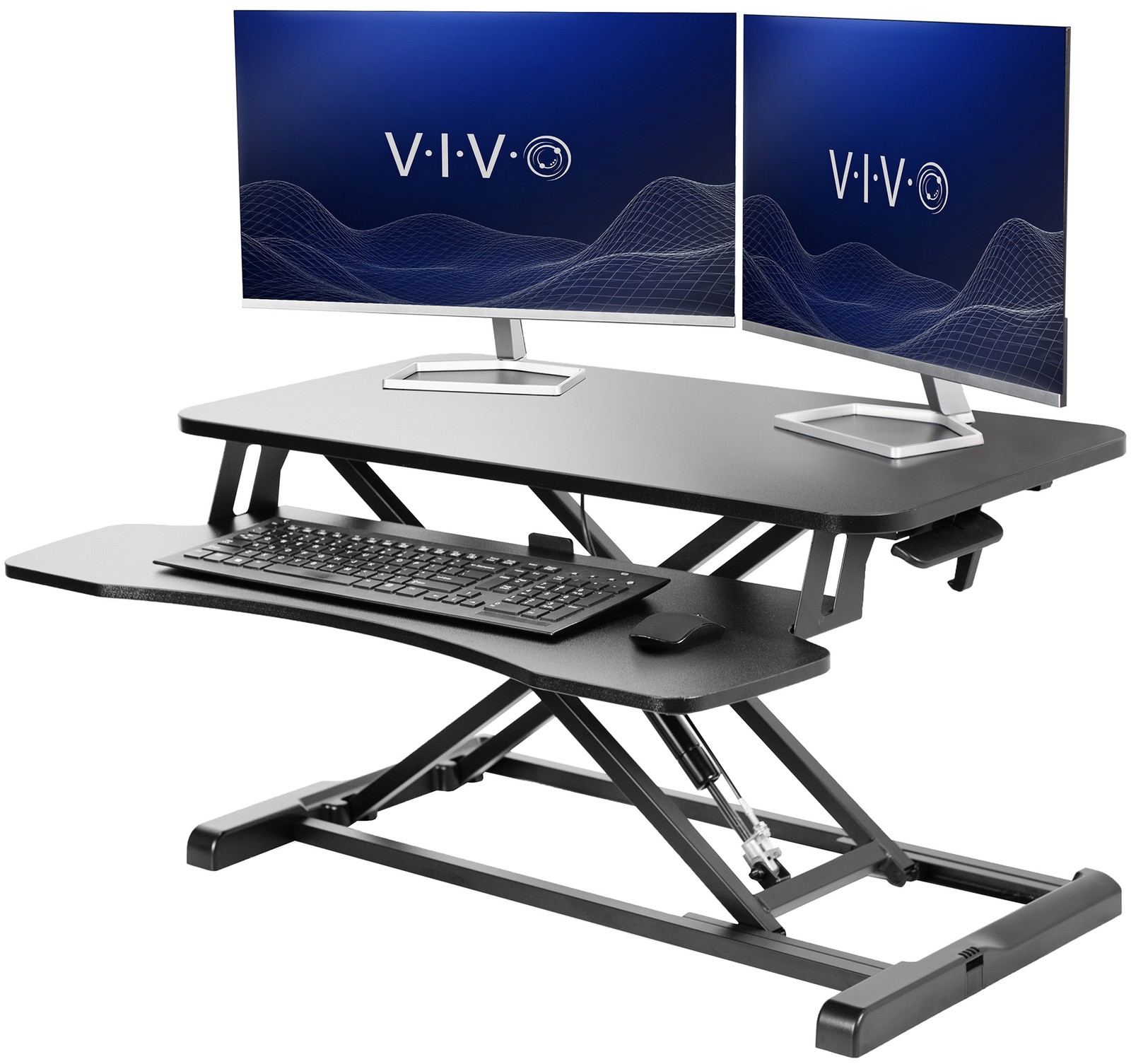 VIVO Black Height Adjustable Standing Desk Monitor Riser 32" Sit Stand Tabletop