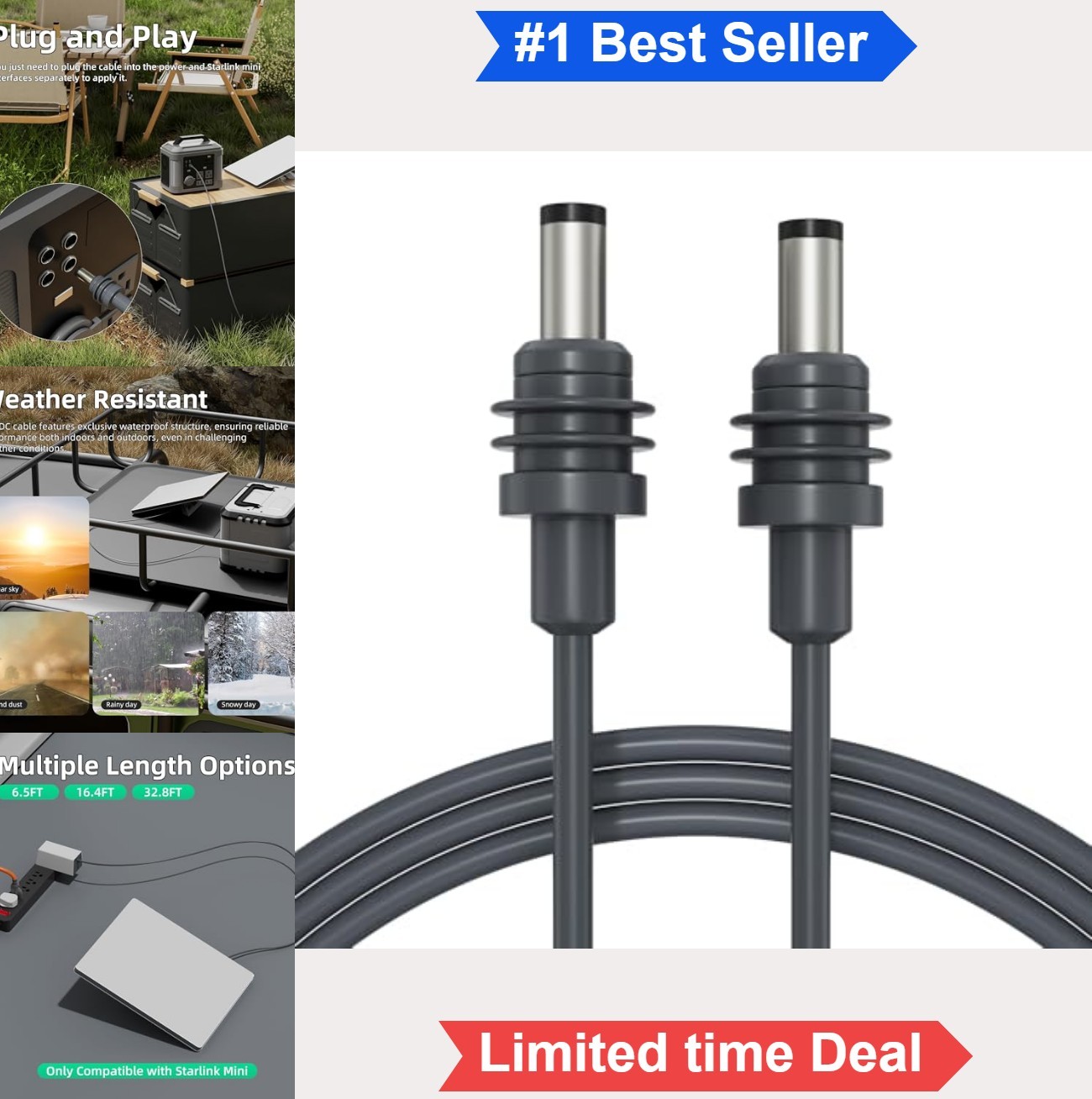Power Charging Cable 6.5FT 18AWG DC Cord For Starlink Mini Waterproof