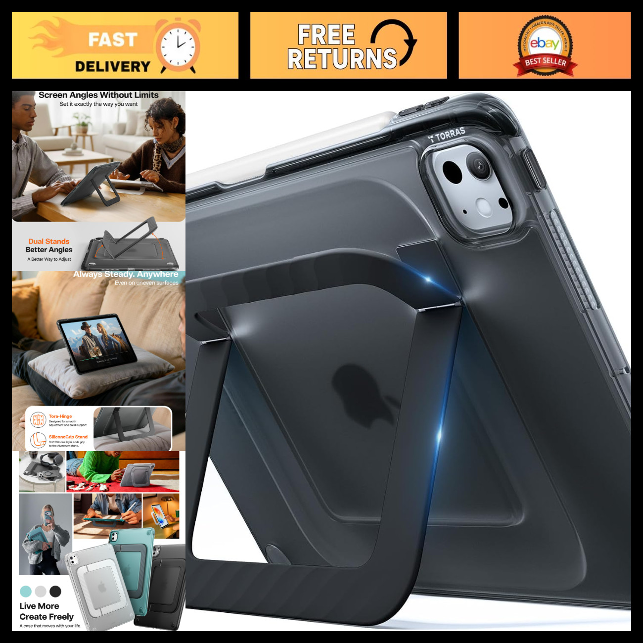 iPad Pro 11 Inch Case with Stand, Slim Protective Cover for M4/M5, Black