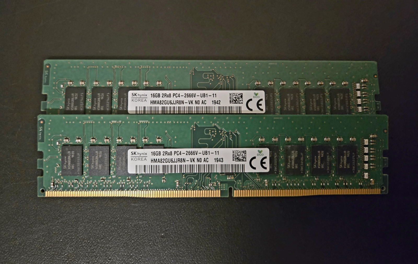 32GB (2x16GB) SK Hynix PC4-2666V DDR4-21300 Desktop Memory HMA82GU6JJR8N-VK
