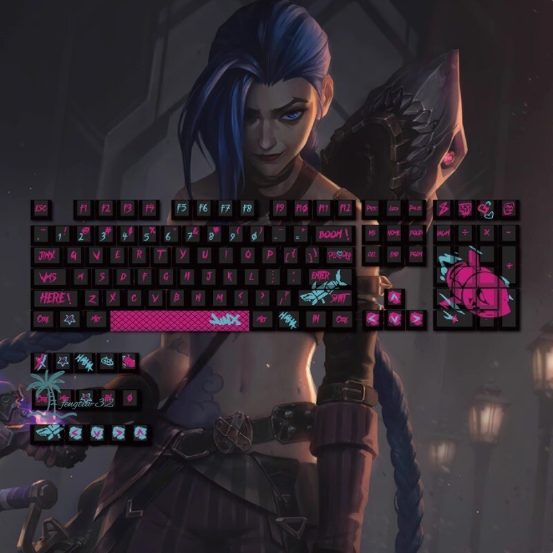LoL League of Legends Jinx Heat Sublimation PBT Keycaps Game Esports Graffiti