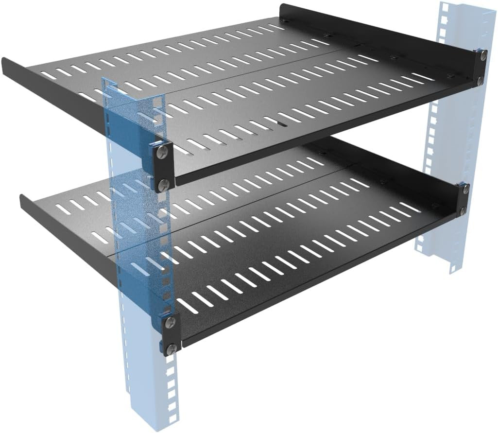 2 PCS 1U Vented Server Rack Shelf, 14-17 Inch Adjustable Universal Cantilever Ra