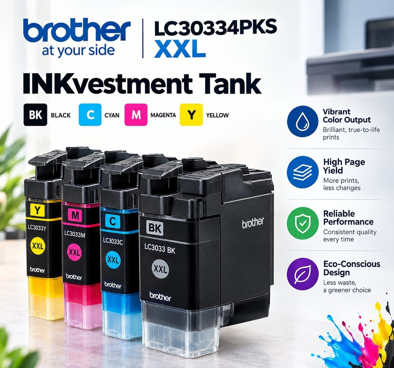 Brother INKvestment Tank LC30334PKS XXL Black Cyan Magenta Yellow Ink Cartridges
