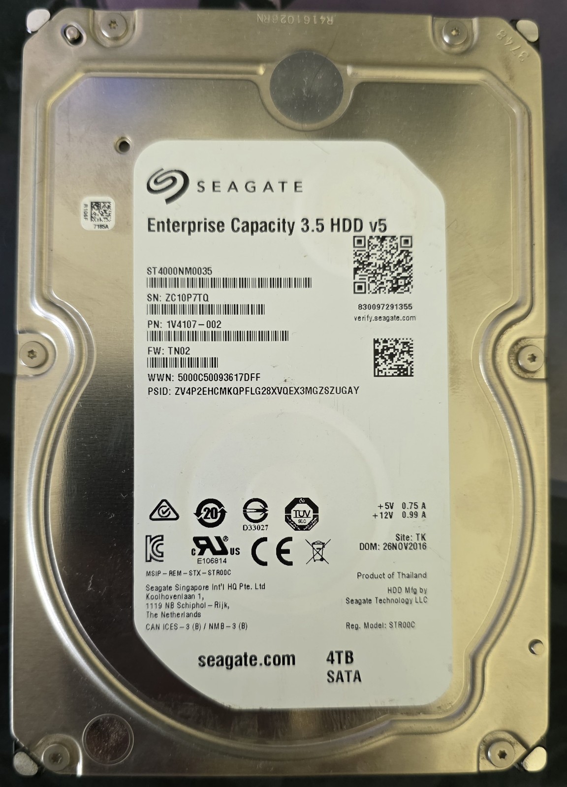 Seagate ST4000NM0035 HDD 4TB SATA 6Gb/s 7.2K 3.5" 512 b/s