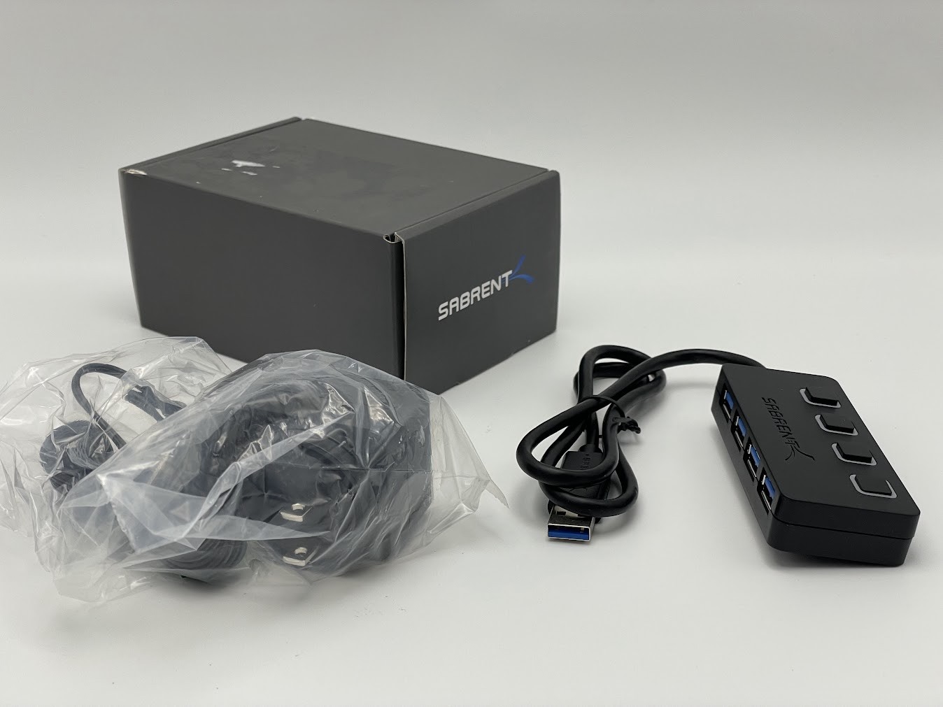 Sabrent USB 3.0 4 Port Hub w/ Power Adapter - Black - OPEN BOX
