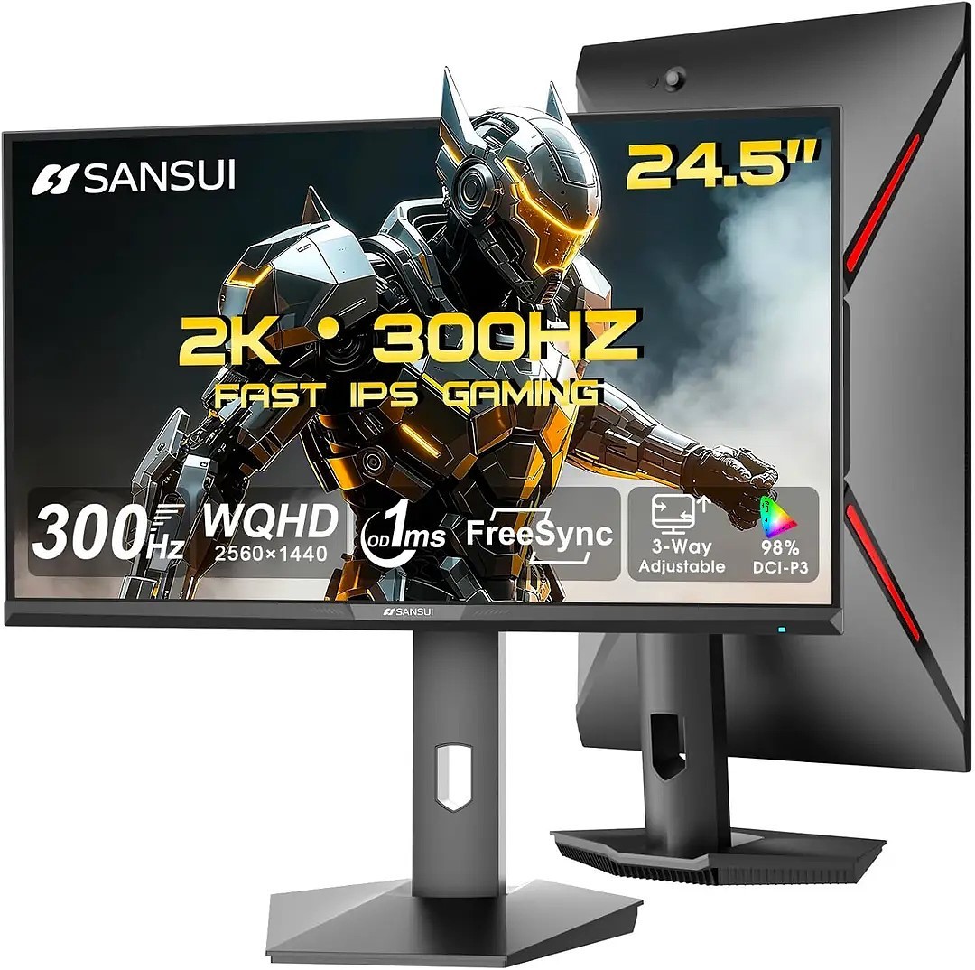 SANSUI 24.5" 300hz 2K WQHD 1440 Gaming Monitor 1ms HDR FreeSync DP ES-G25F6Q Pro