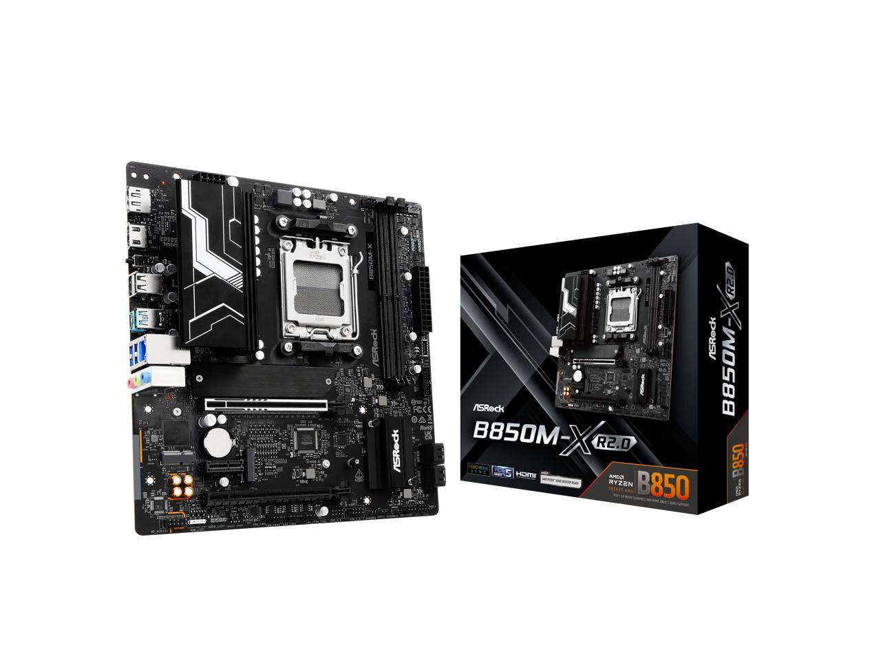 ASRock B850M-X R2.0 AM5 Micro-ATX Motherboard: AMD Ryzen 9000/8000/7000 Ready |