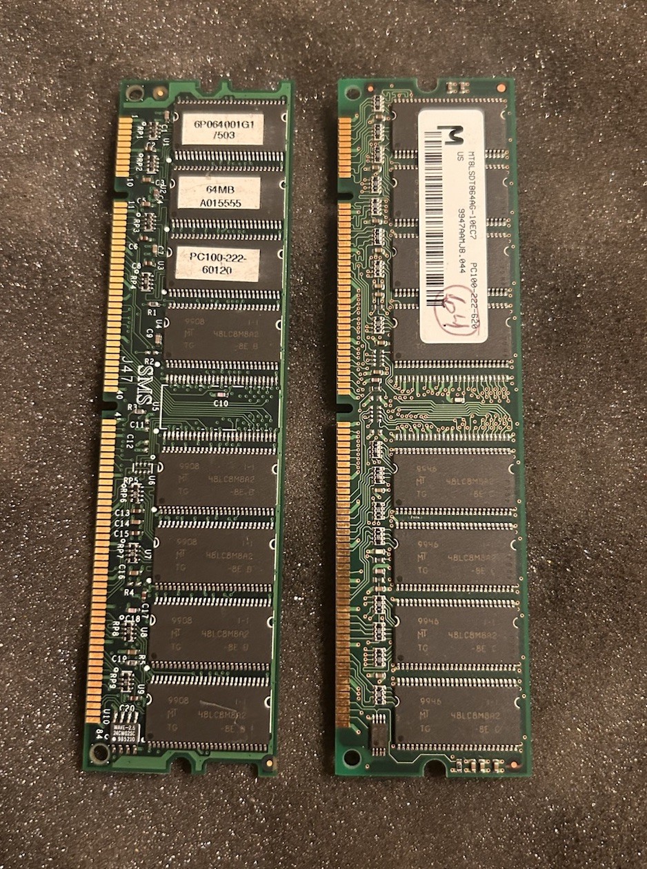 Pair Vintage Micron SMS 64MB 128MB PC100 168-Pin SDRAM Desktop Computer Memory