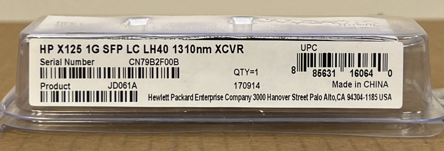 HP HPE Genuine X125 JD061A SFP LC LH40 1310nm XCVR 1250Mbps 40KM 1GE SMF 40Km LR