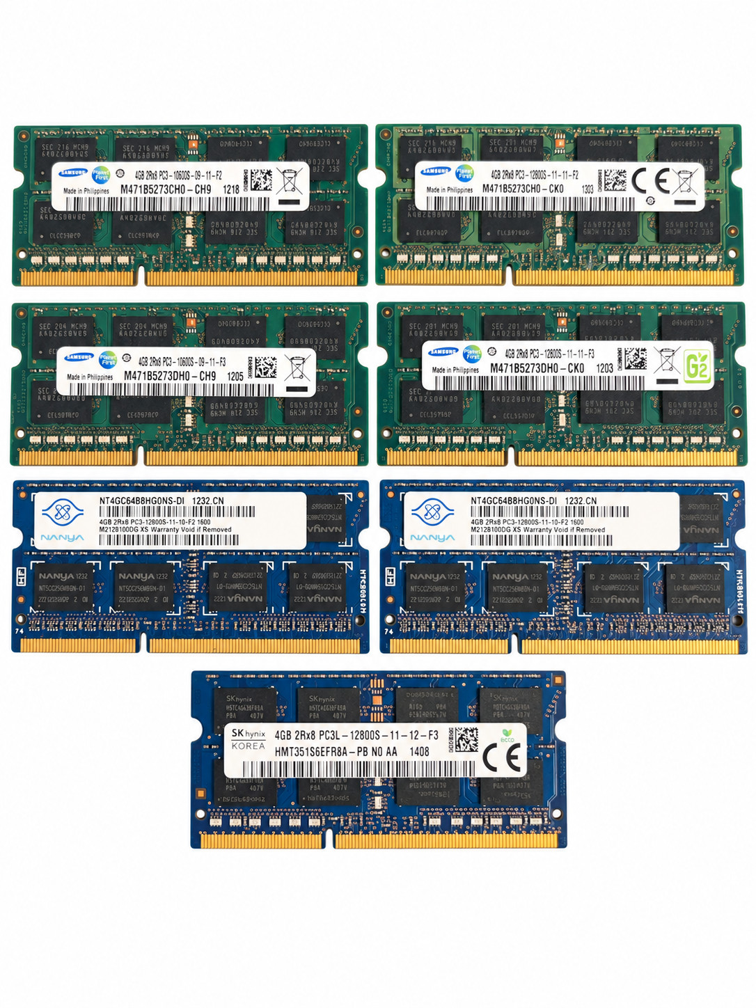 Lot of 7 4GB DDR3 DDR3L Laptop RAM 28GB Mixed 1333 1600 Samsung Nanya SK hynix