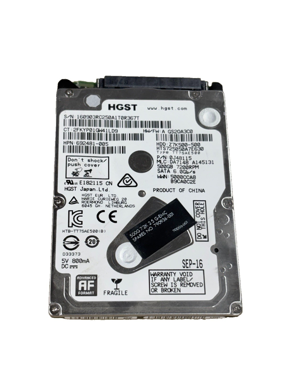 HGST Travelstar Z7K500-500 Laptop SATA Hard Drive 500GB 7200RPM
