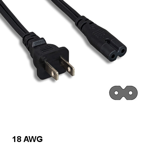 Kentek 10Ft 2-Prong Power Cable NEMA 1-15P to IEC320 C7 18AWG 10A 125V 8-Shaped