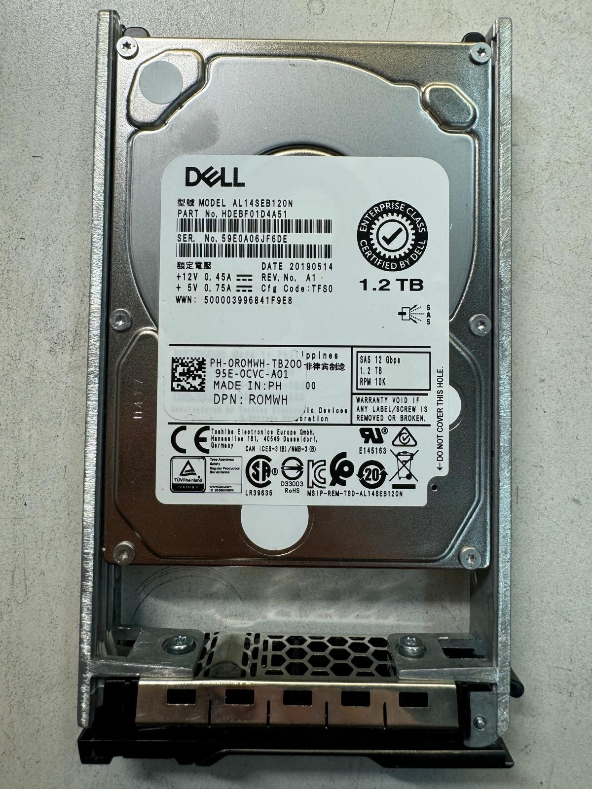 DELL R0MHW AL14SEB120N HDEBF01D4A51 1.2TB 10K RPM Cache 128 MB 12Gbps SAS 2.5"