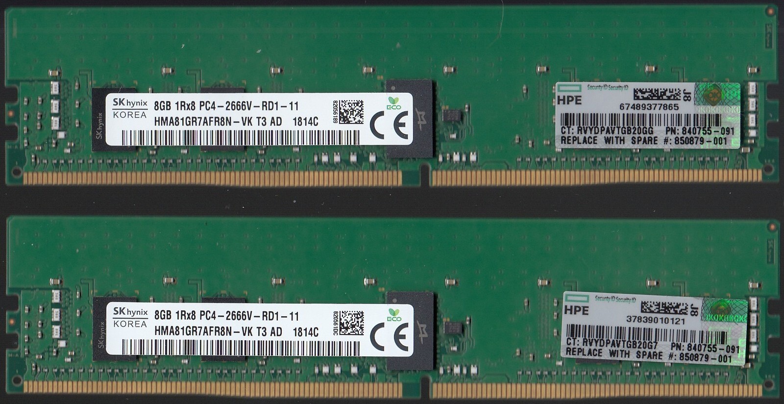 1PC HPE 815097-B21 8GB 1Rx8 PC4-21300 DDR4 2666MHz RDIMM SERVER Memory