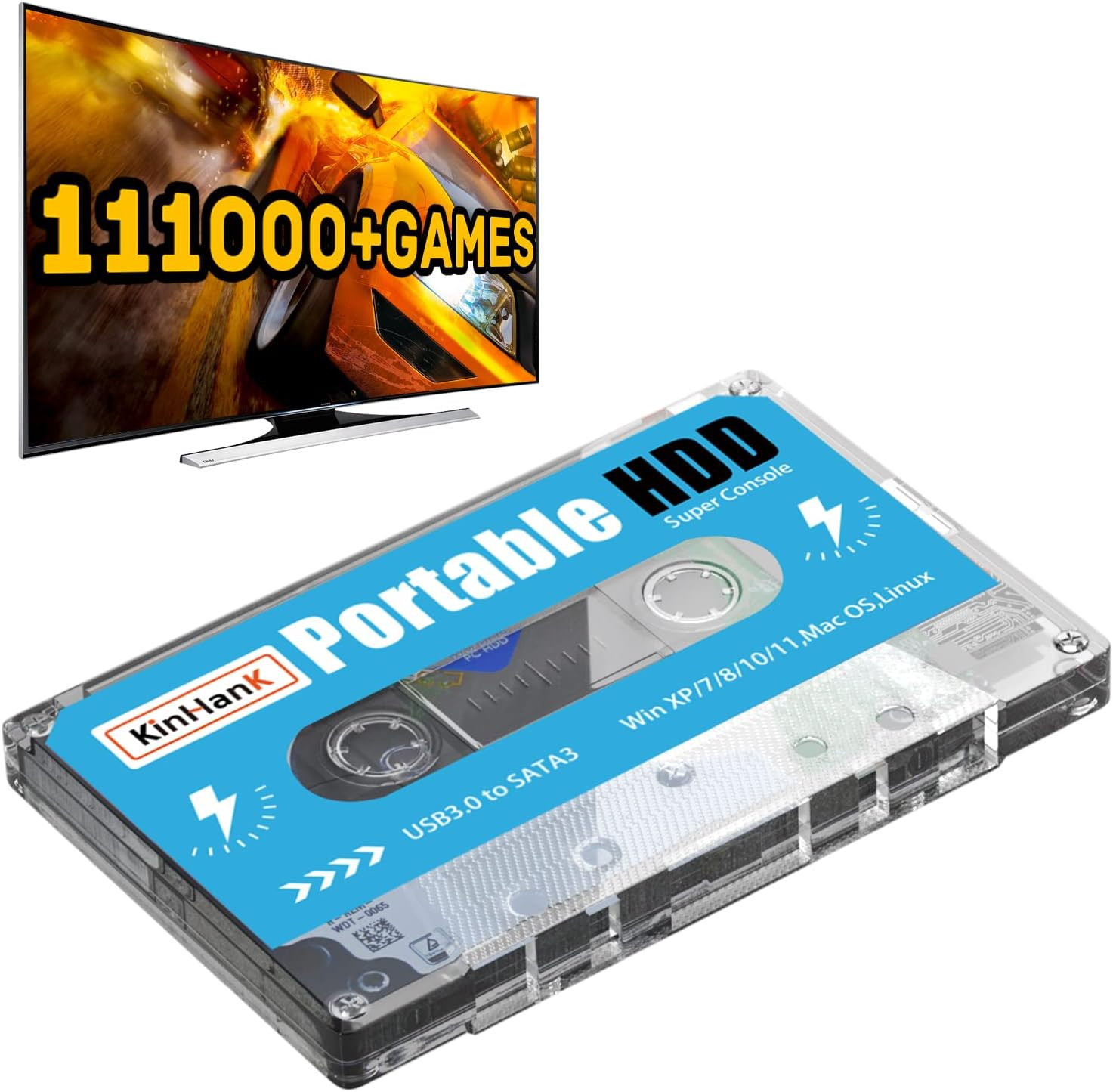 500G Portable External Game Hard Drive Disk, Built-In 111000+ Games