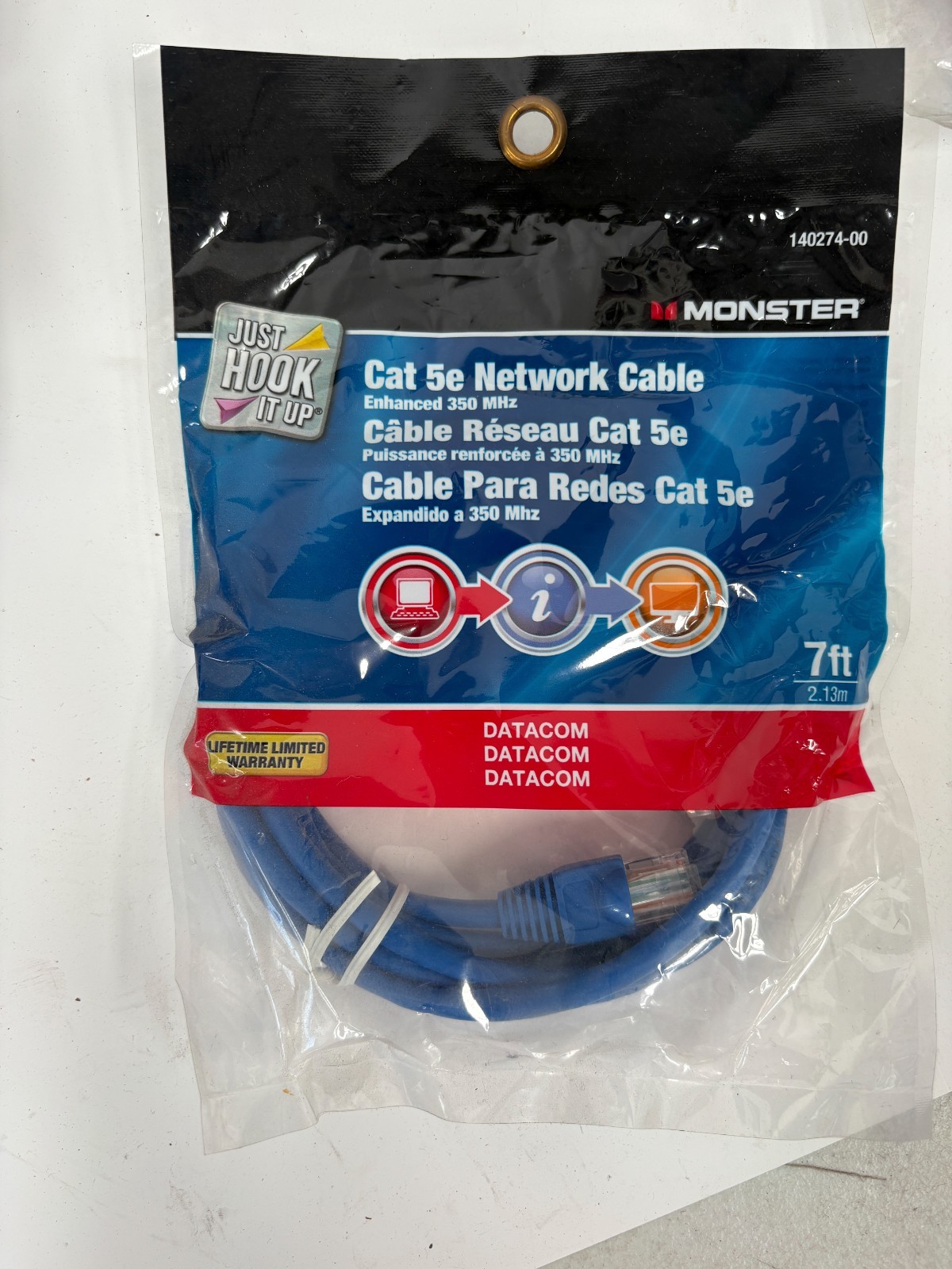 Monster Cat5e Ethernet Network Cable 7ft Blue Enhanced 350MHz RJ45