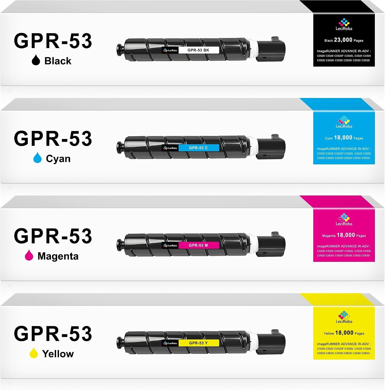 LeciRoba Compatible Toner Set for Canon GPR-53 4PK iR-ADV C3325 C3330 C3520 NEW
