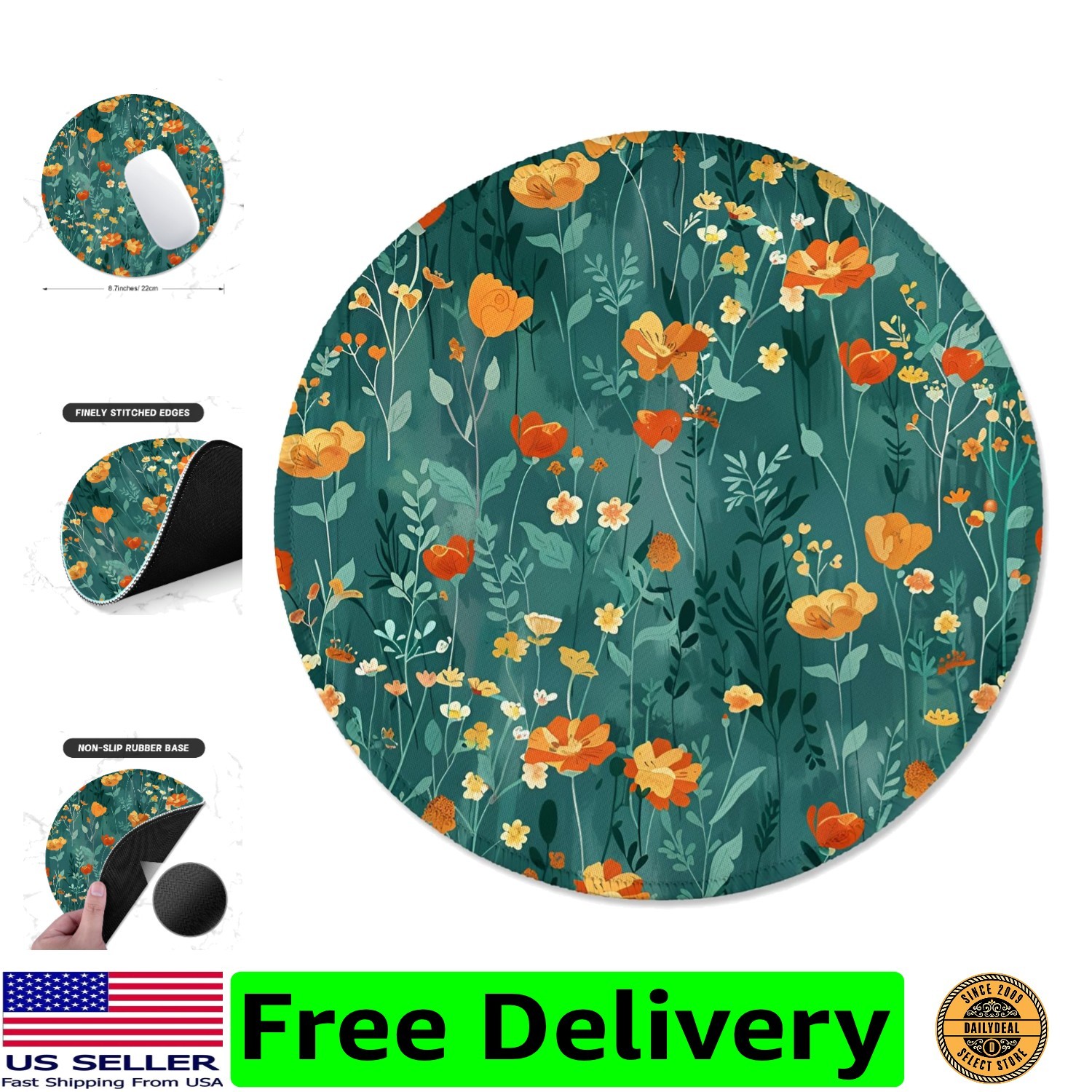 Round Mouse Pad with Stitched Edge -Textured Waterproof Non-Slip Rubber Base ...