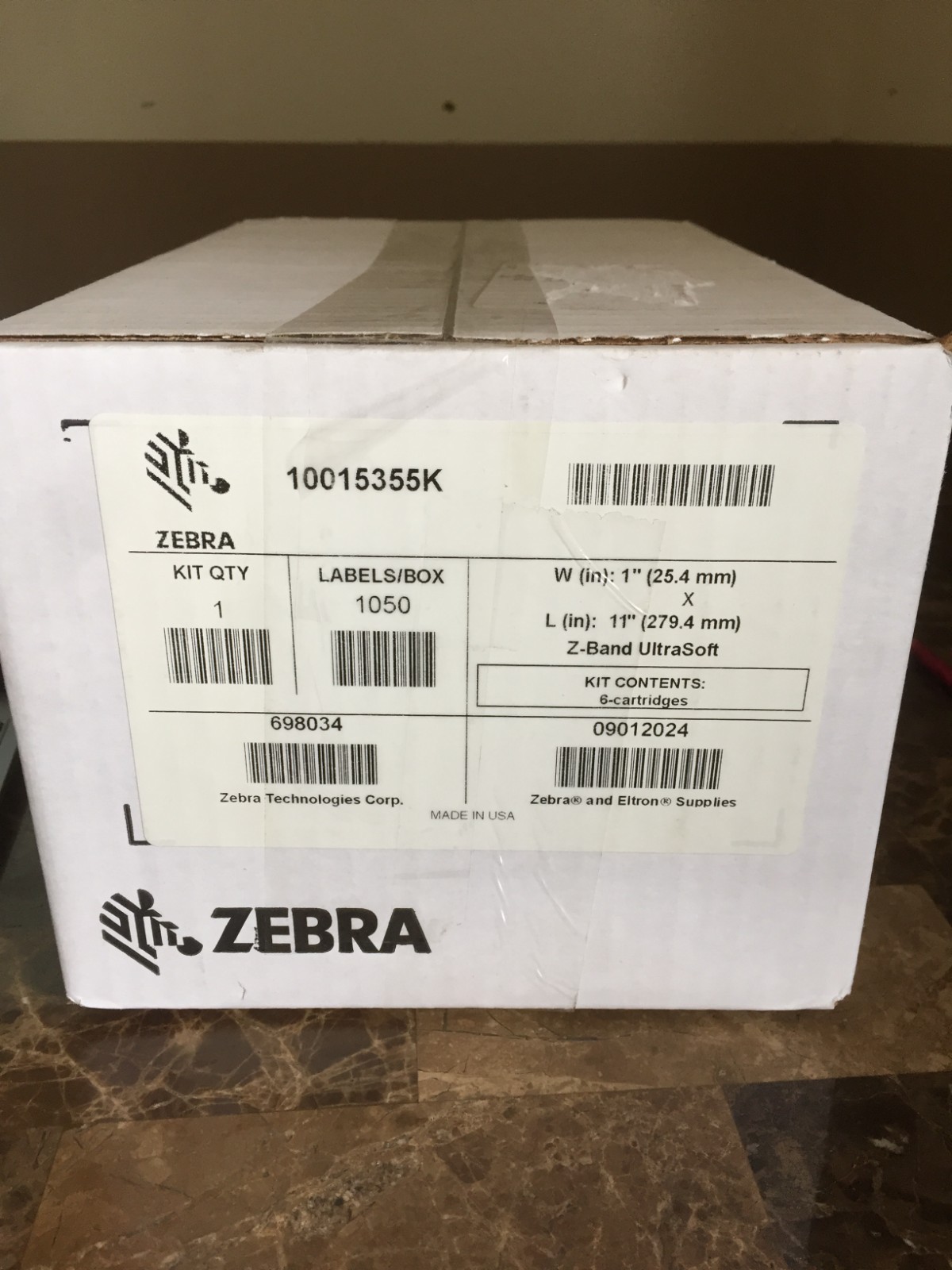 6 Pk Zebra   10015355K   1"×11" Adult Z-Band UltraSoft Wristband Cartridge White