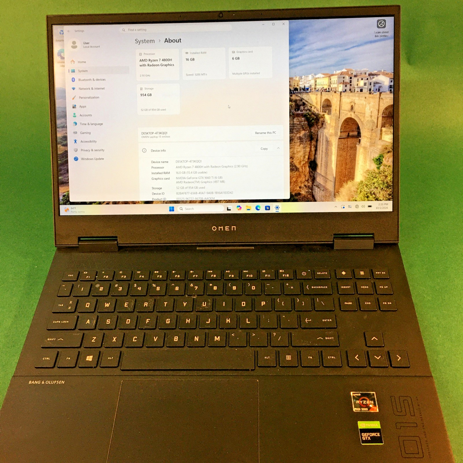 HP Omen 15-en0023dx AMD Ryzen 7 4800H 2.9GHz 16GB RAM 1 TB SSD GTX 1660Ti