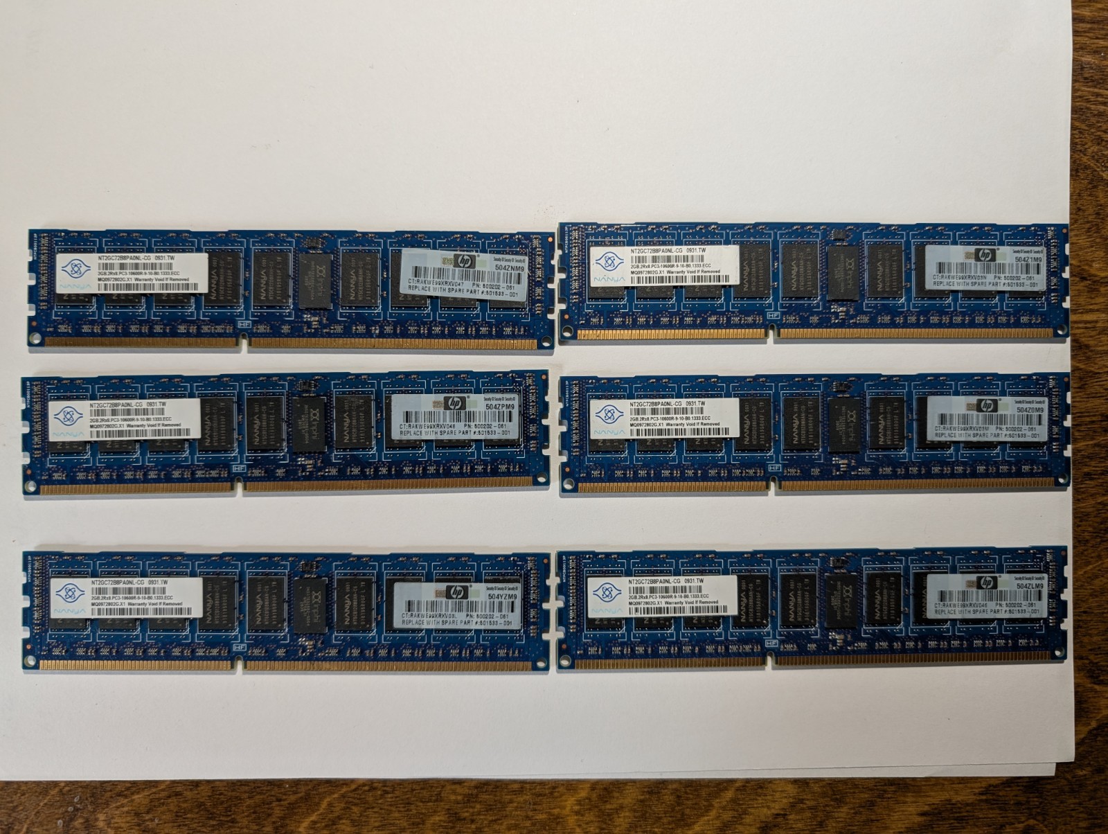 NANYA NT2GC72B8PA0NL-CG 6 X 2GB HP 500202-061 Server Memory 12GB
