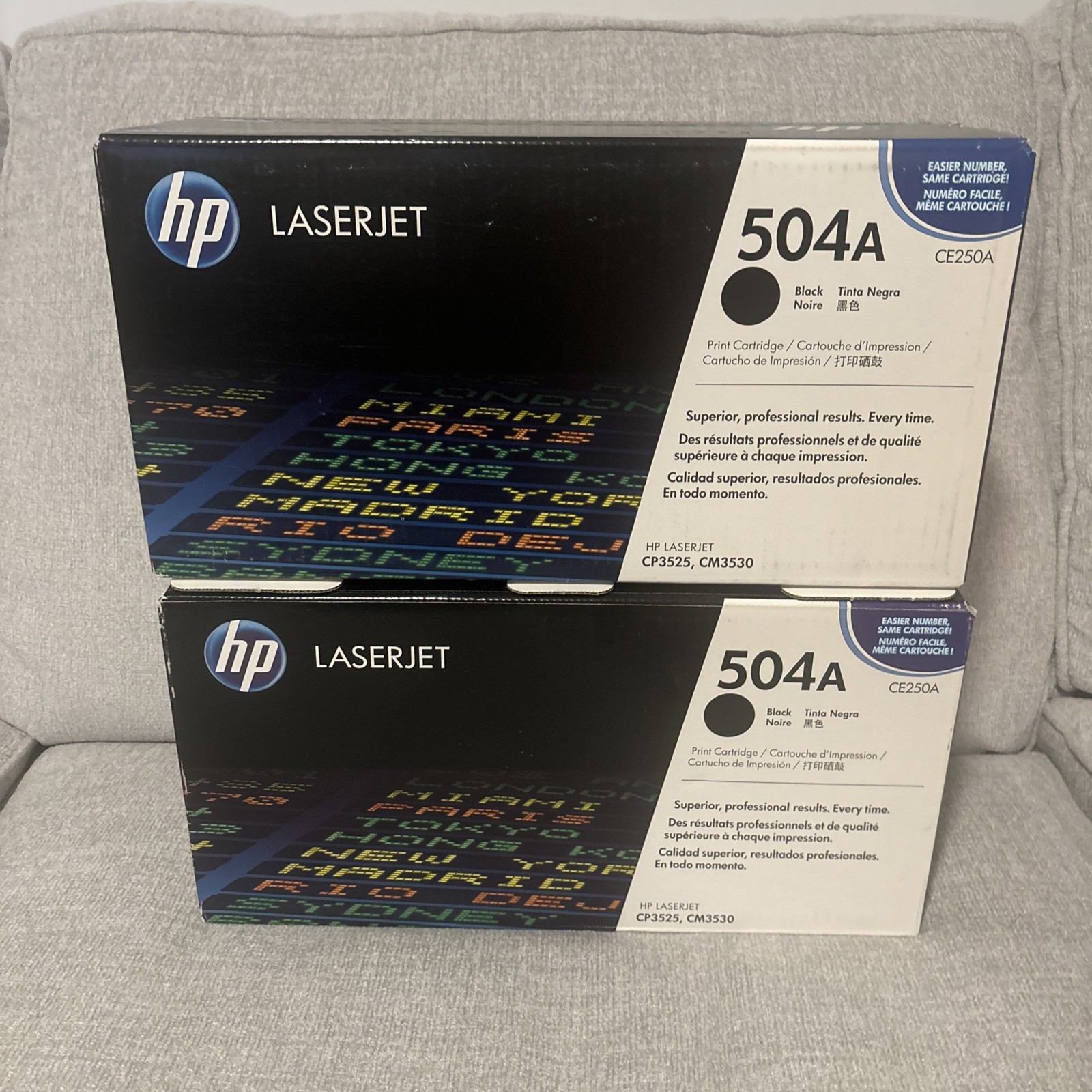 (2) Genuine HP 504A CE250A  Black Toner Cartridge CP3525 CM3530 OEM NEW Lot