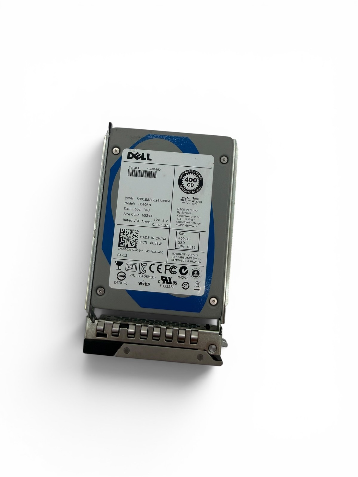 Dell 8C38W 400GB SAS 6G MU 2.5 SSD LB406M 100% Health"