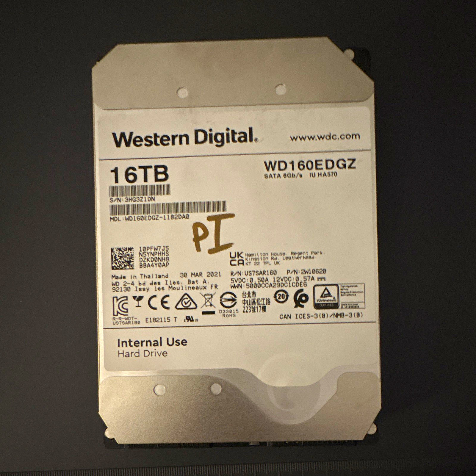 Western Digital Ultrastar 16TB 3.5in SATA III 6Gb/s 512MB SMART Passed