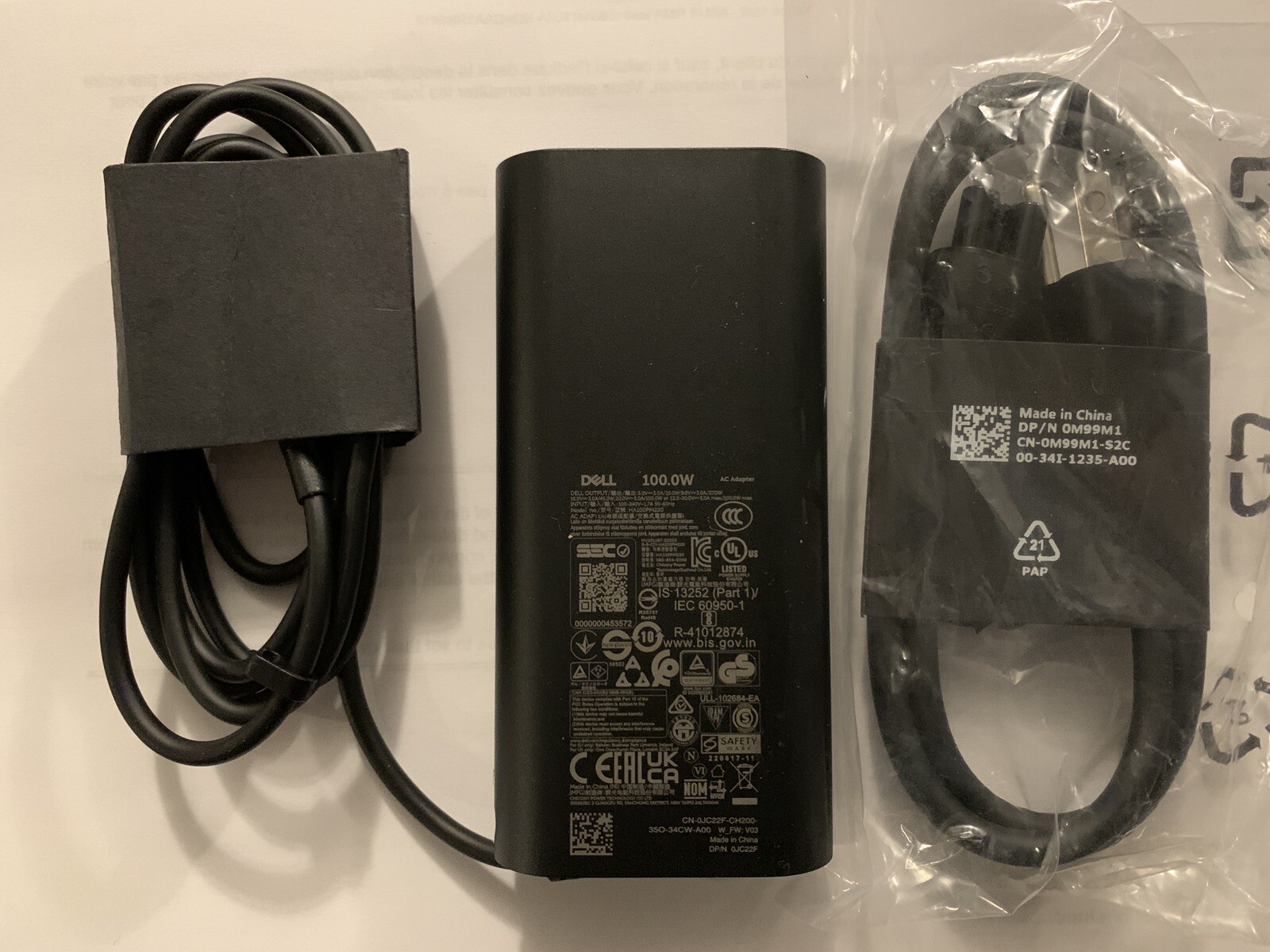 NEW DELL USB-C 100W POWER ADAPTER HA100PM220 - ORIGINAL OEM DELL - BLACK