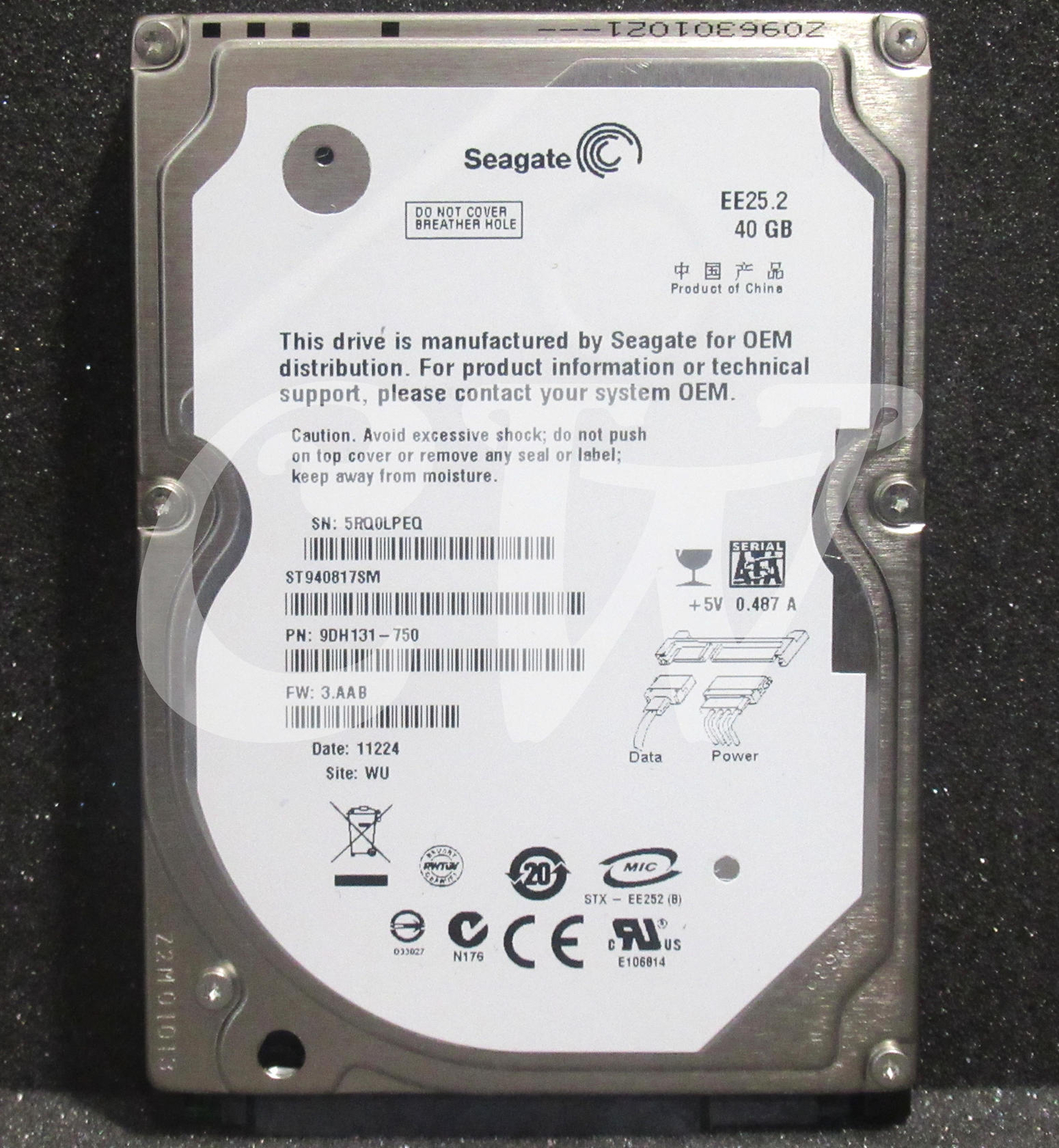 ST940817SM Seagate 9DH131-750 EE25.2 40GB 5.4K 3G 8MB 2.5in SATA Hard Drive