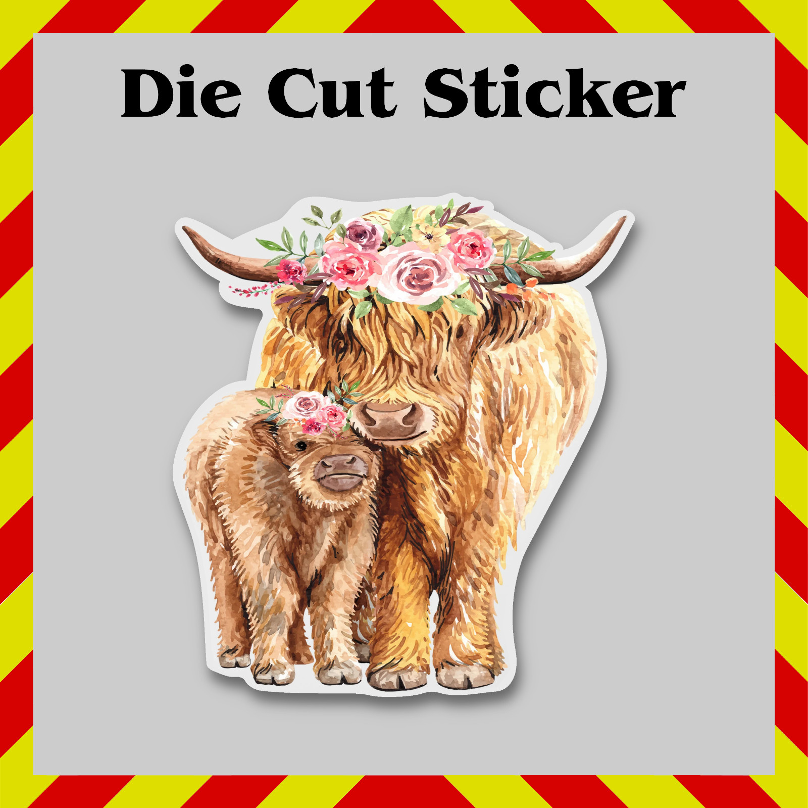 Mama and Calf Highland Cow Sticker, Waterproof Decal for Laptops & Water Bottles