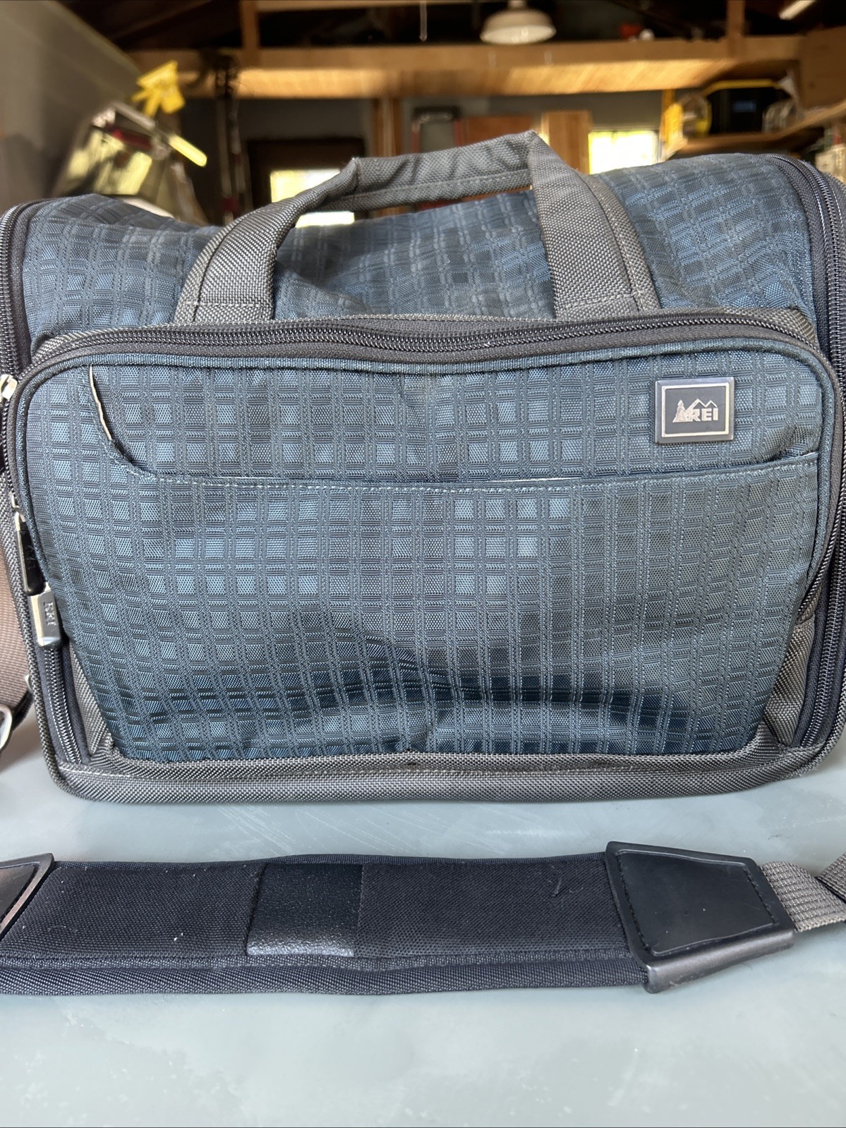 REI Co-op Laptop Messenger Bag Travel Briefcase Padded Blue Gray