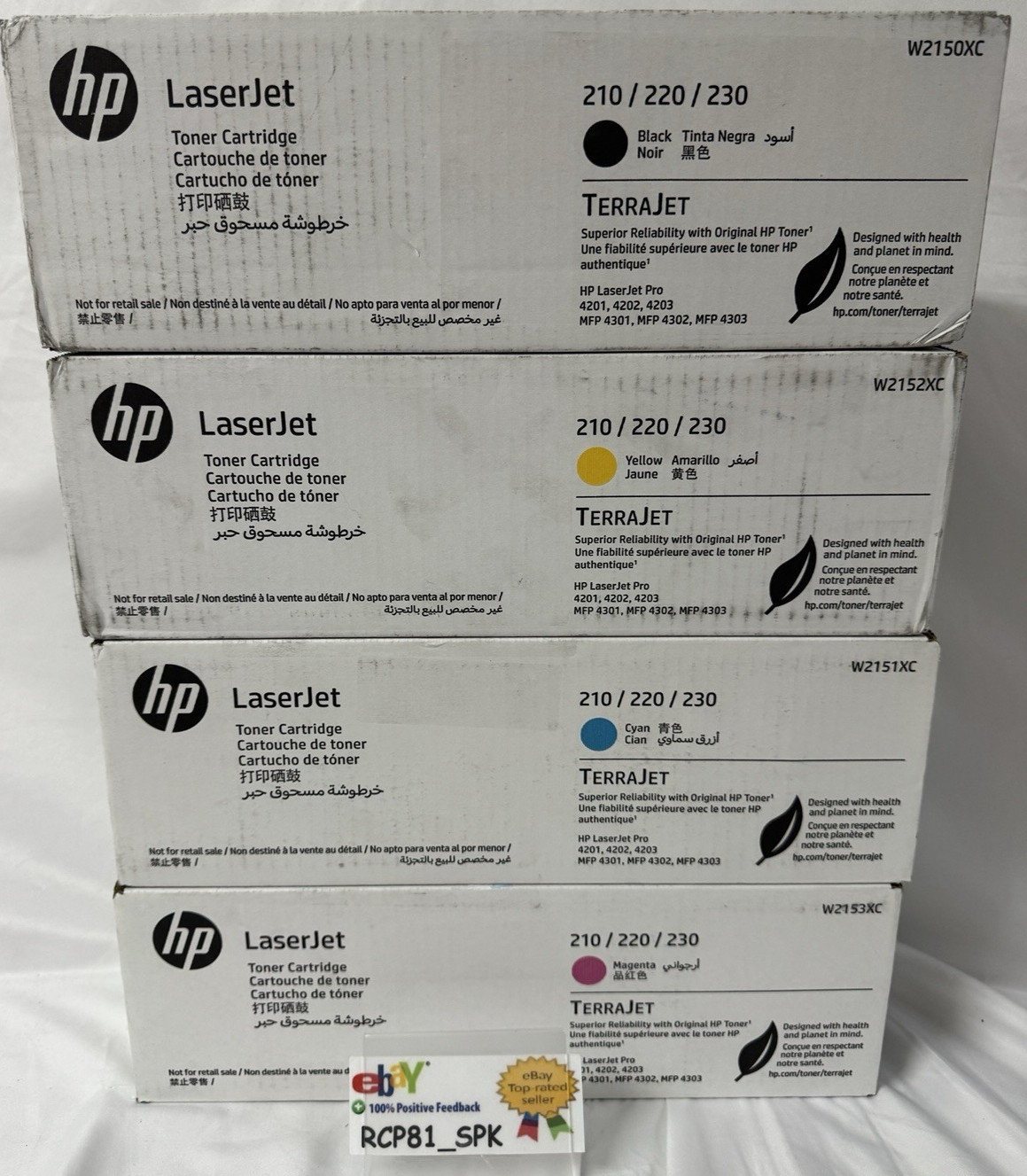 New Genuine HP W2150XC-W2153XC Toner Set 4-Pack High Yield 210X FedEx Overnight