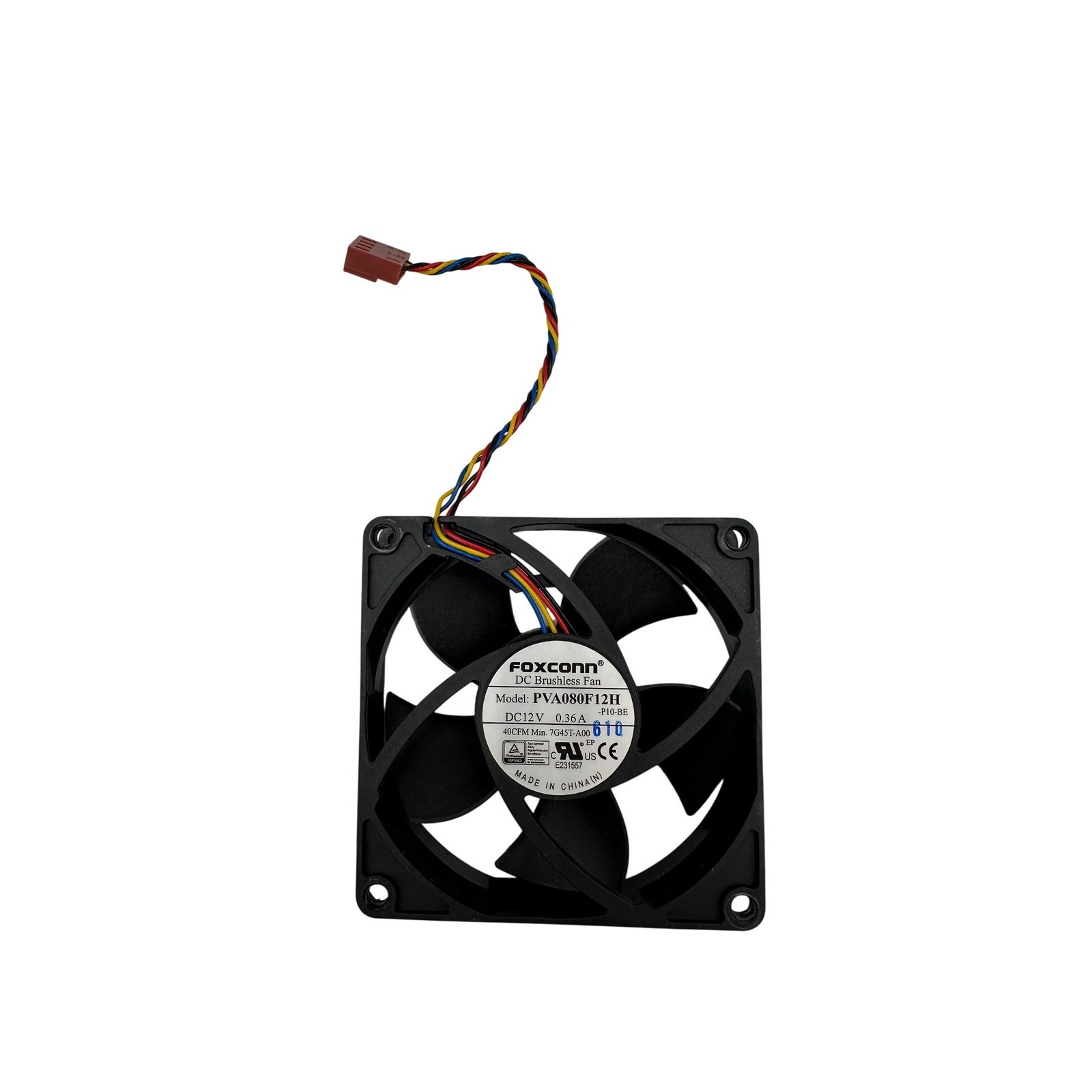 Foxconn PVA080F12H DC Brushless Fan 80mm 12V 0.36A 4-Pin Black Excellent