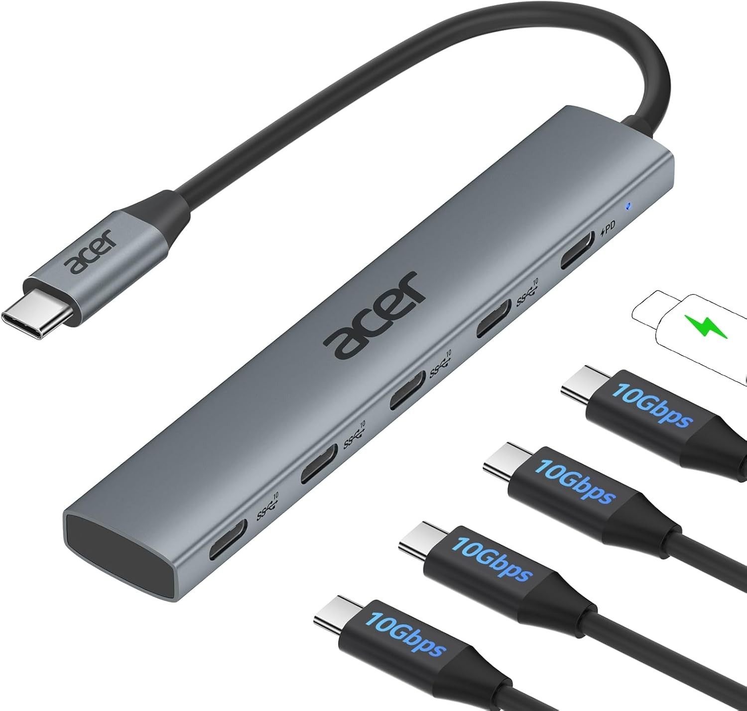 Acer 5-in-1 USB-C Hub Adapter Dongle 4 Data Ports 10Gbps 100W PD Model ODK4L0