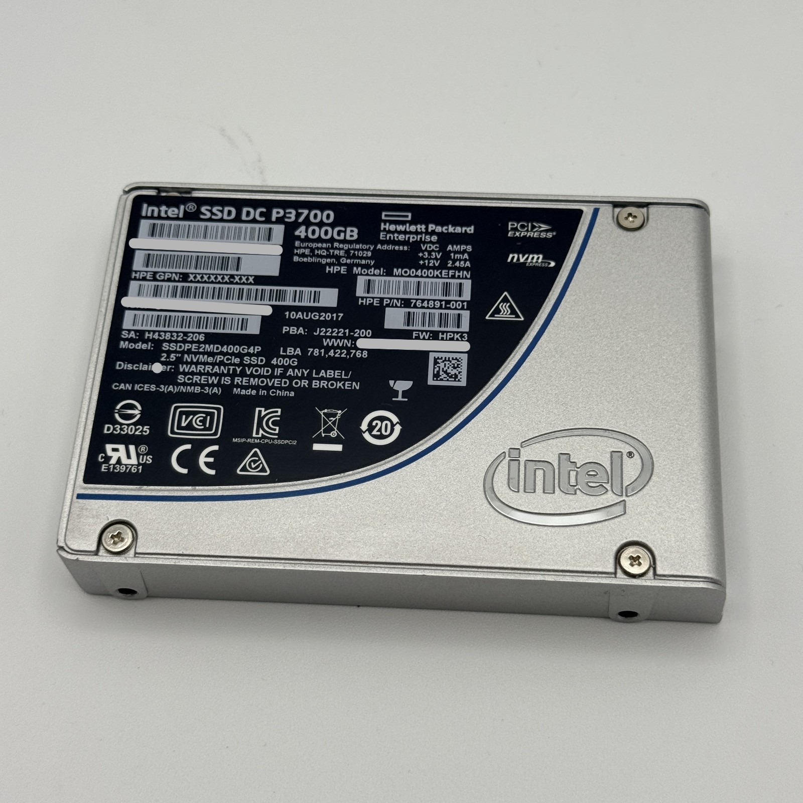 HPE INTEL SSD DC P3700 400DB HPE 764891-001 SSDPE2MD400GAP MO0400KEFHN