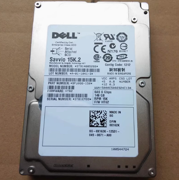 Used DELL 146GB 15K SAS 2.5" ST9146852SS 0X162K X162K Hard Drive.